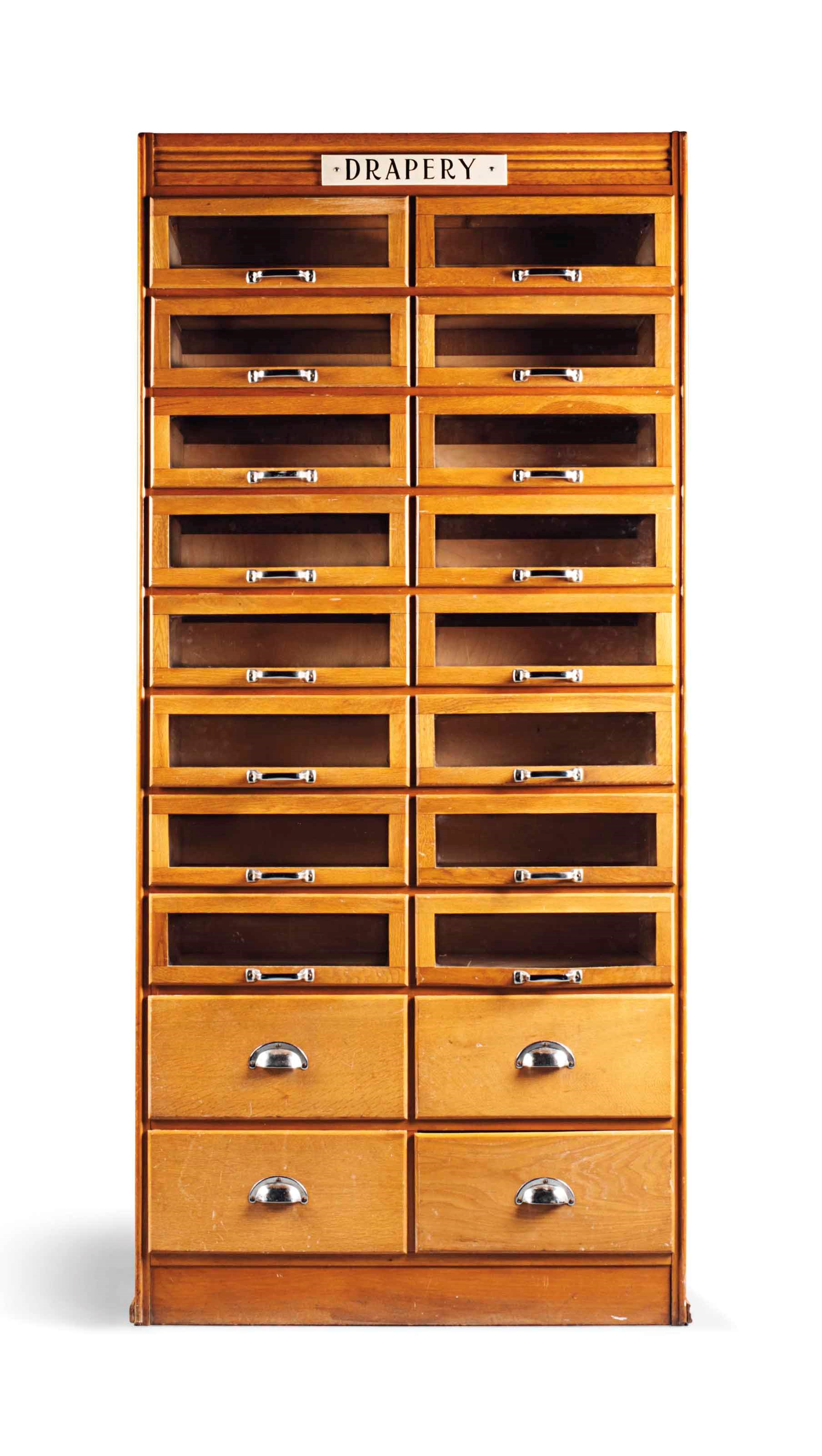 AN ENGLISH OAK HABERDASHERY CABINET