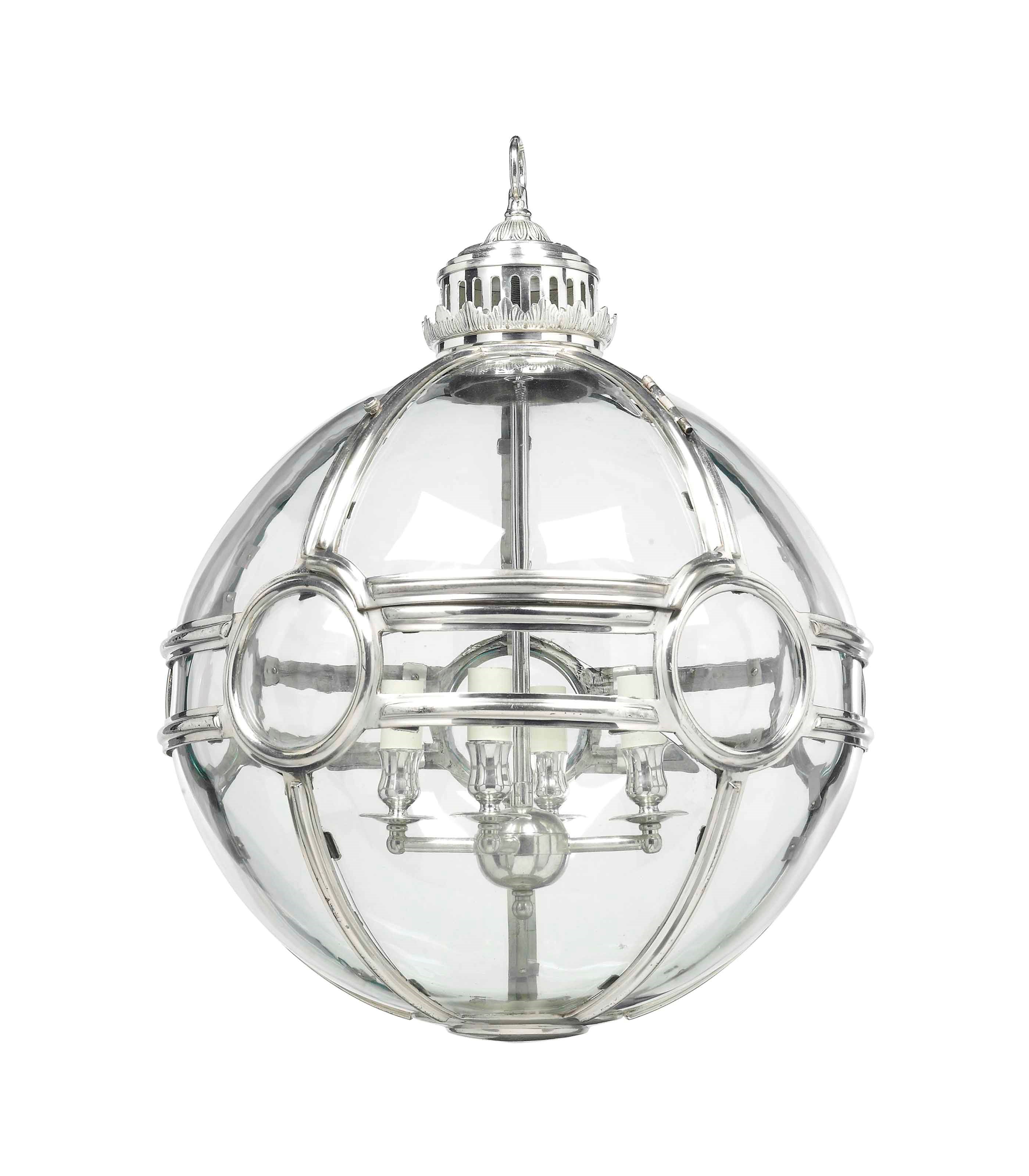 A NICKEL PLATED GLOBE LANTERN
