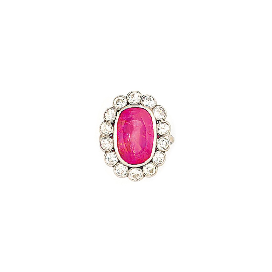 A ruby and diamond cluster ring