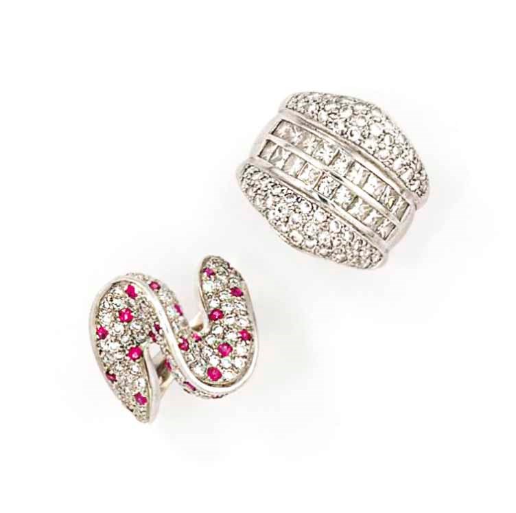TWO DIAMOND-SET DRESS RINGS