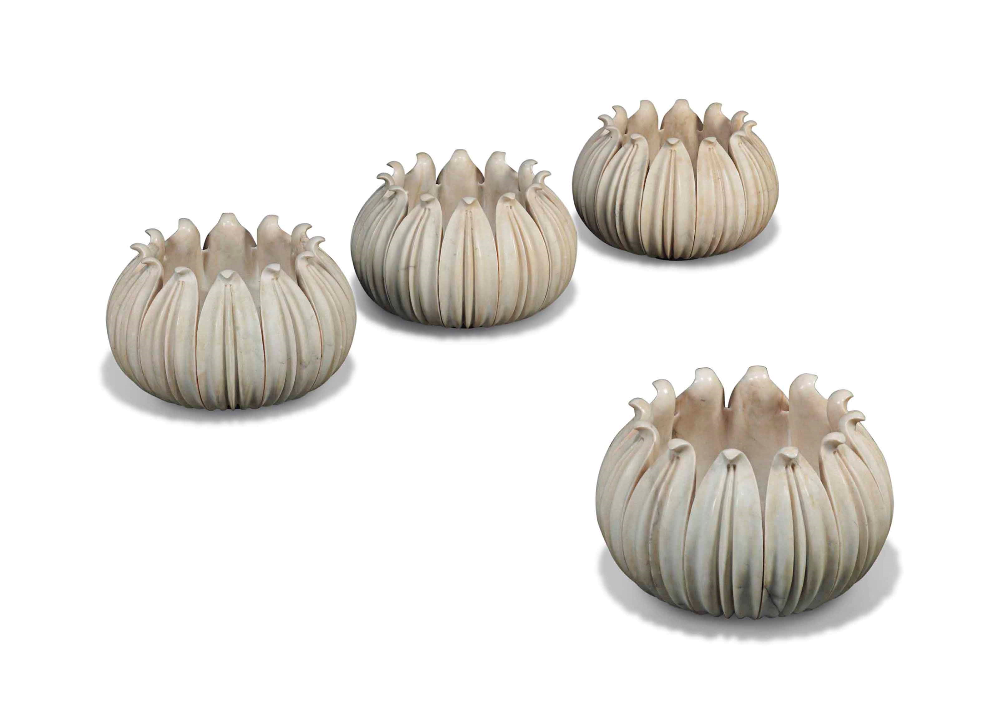 A SET OF FOUR INDIAN MARBLE JARDINIERES