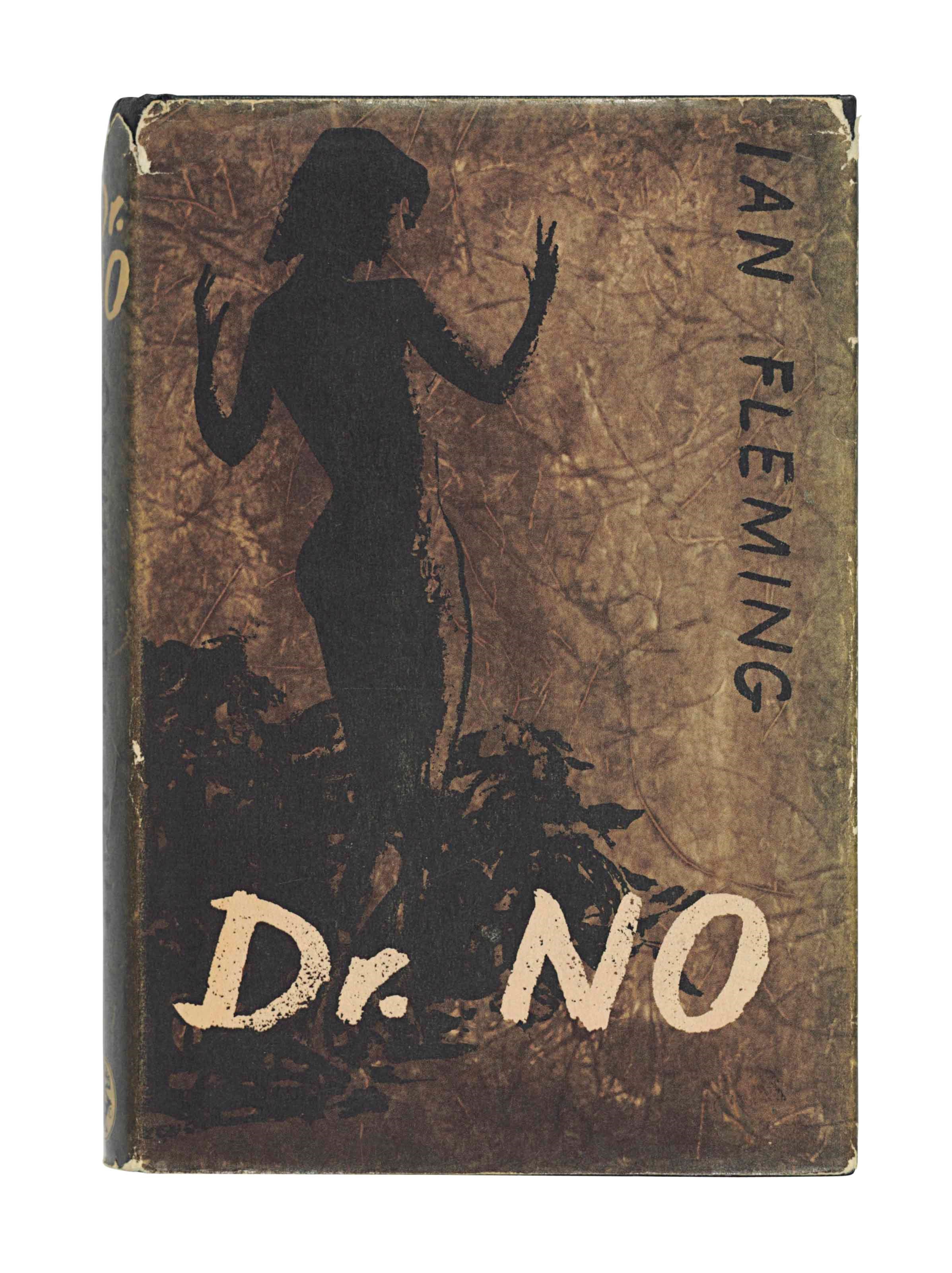 FLEMING, Ian (1908-64). Dr. No. London: Jonathan Cape, 1958. 8° (191 x 125mm). (Small brown mark in lower margin of pp. 110/111.) Original black cloth with faint brown silhouette of a woman on front cover, silver-lettered spine, unclipped pictorial dust-jacket with matching decoration on the front cover, designed by Pat Marriott (head of dust-jacked torn away, a few small chips, stain on rear cover of jacket). FIRST EDITION.