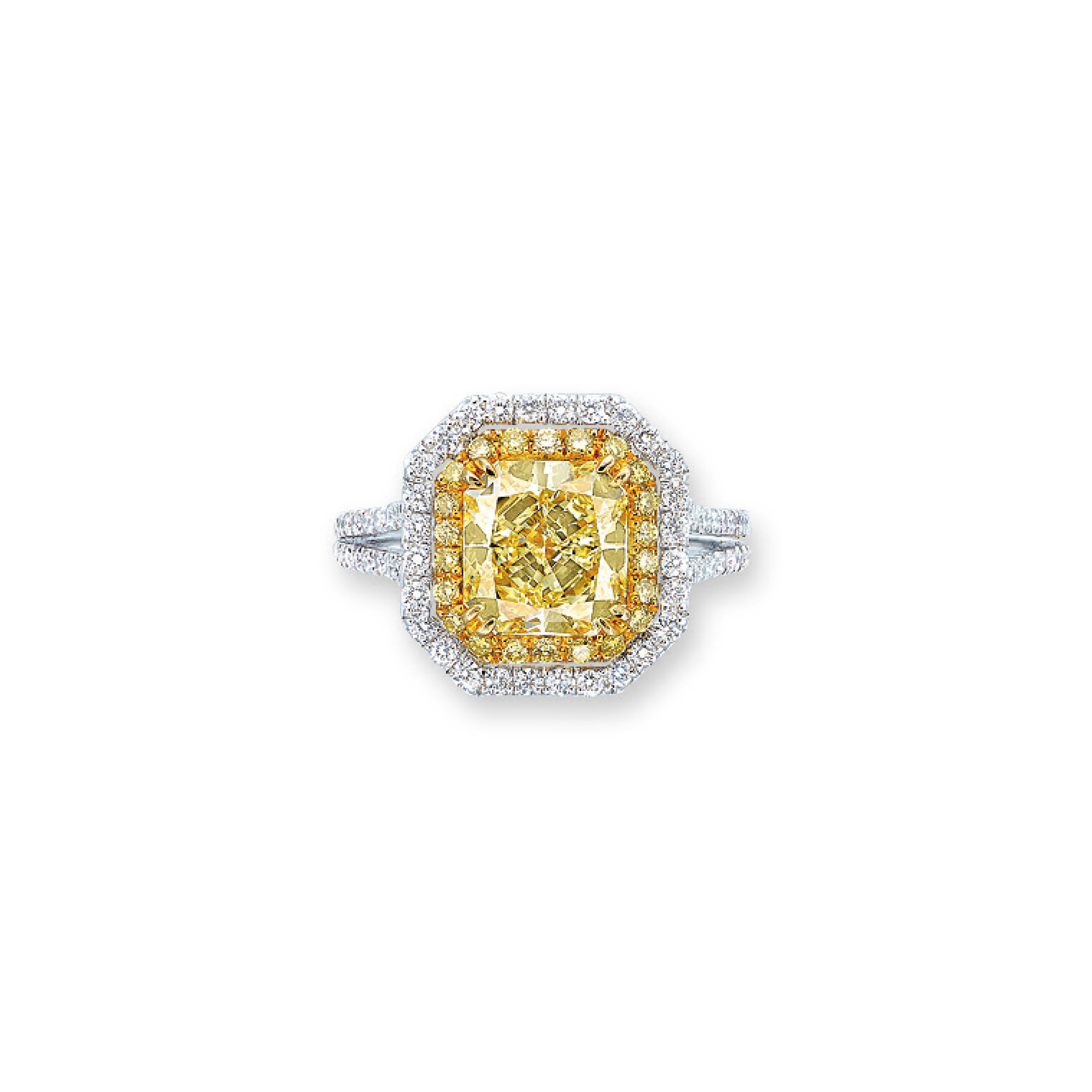 A COLOURED DIAMOND AND DIAMOND RING
