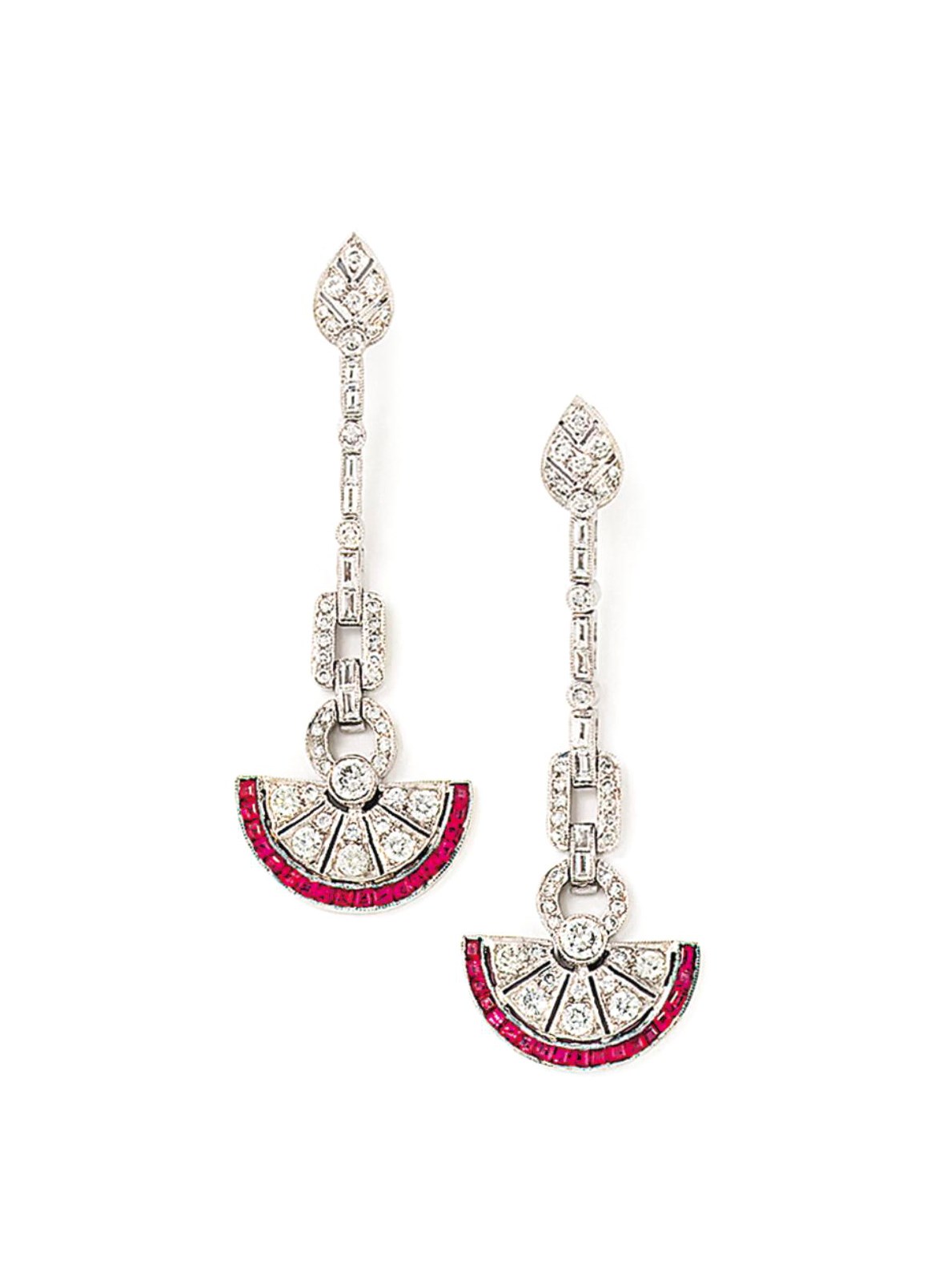 A PAIR OF DIAMOND AND RUBY EARRINGS