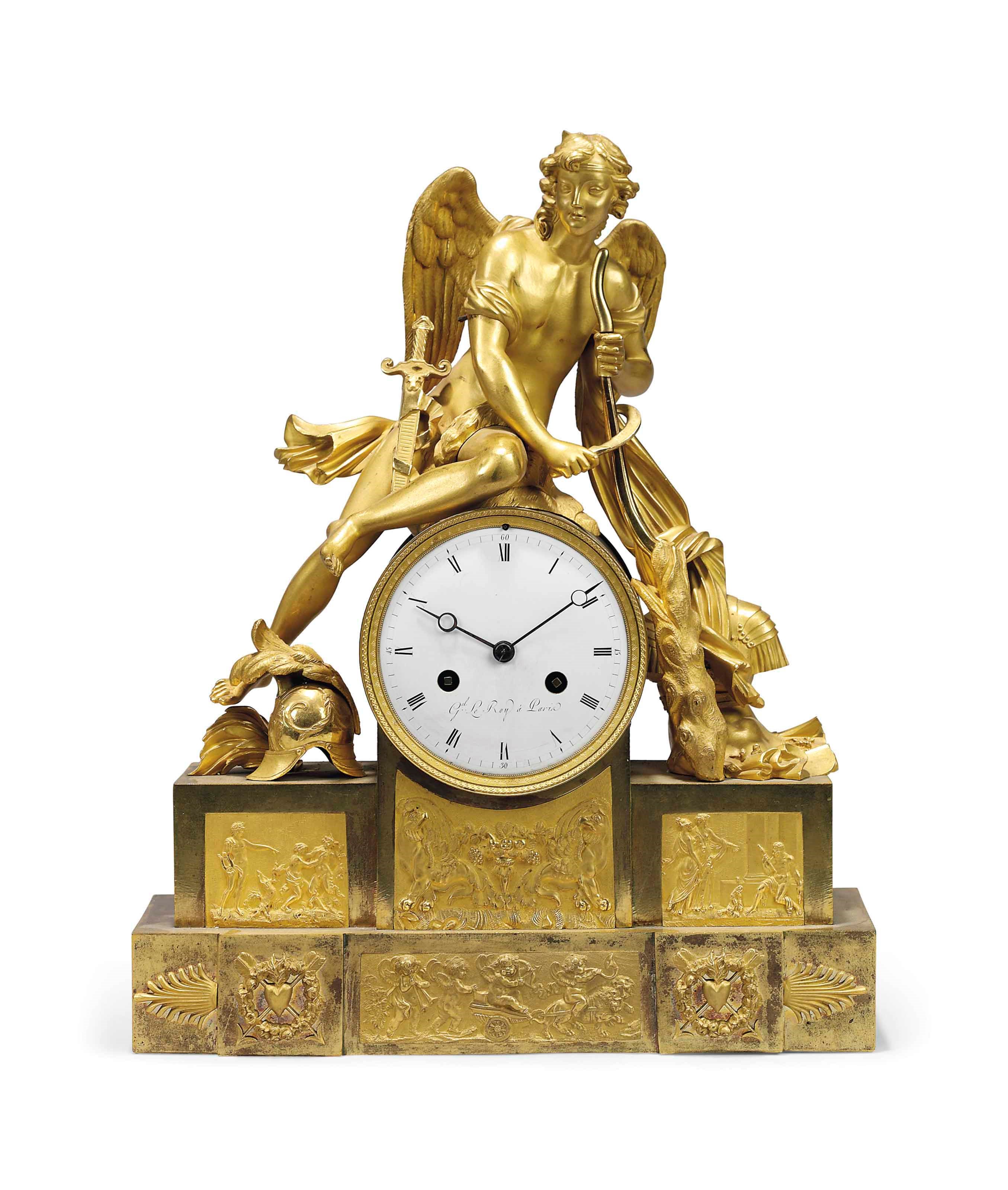 AN EMPIRE ORMOLU MANTEL CLOCK
