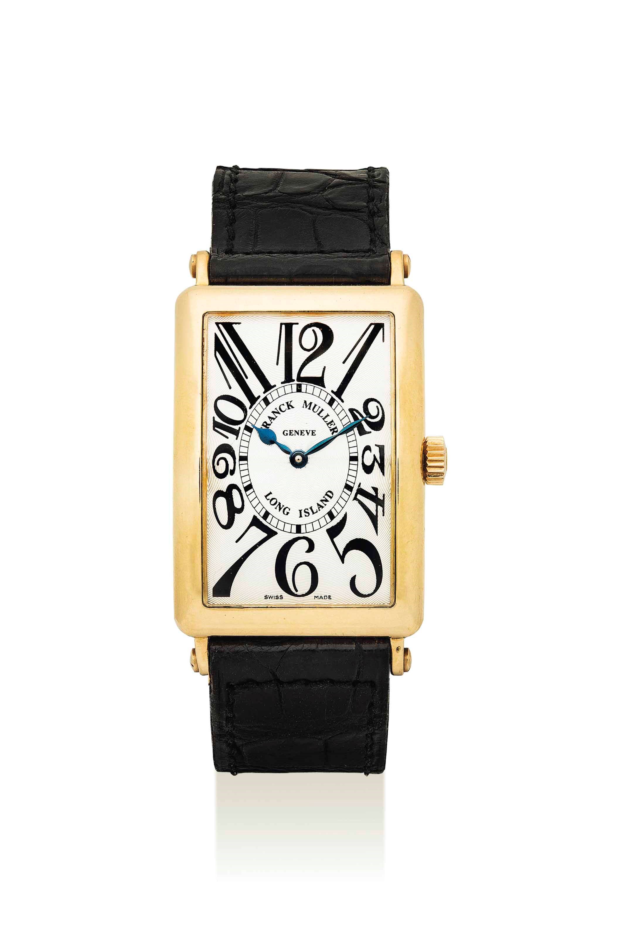 FRANCK MULLER. AN 18K GOLD AUTOMATIC RECTANGULAR WRISTWATCH