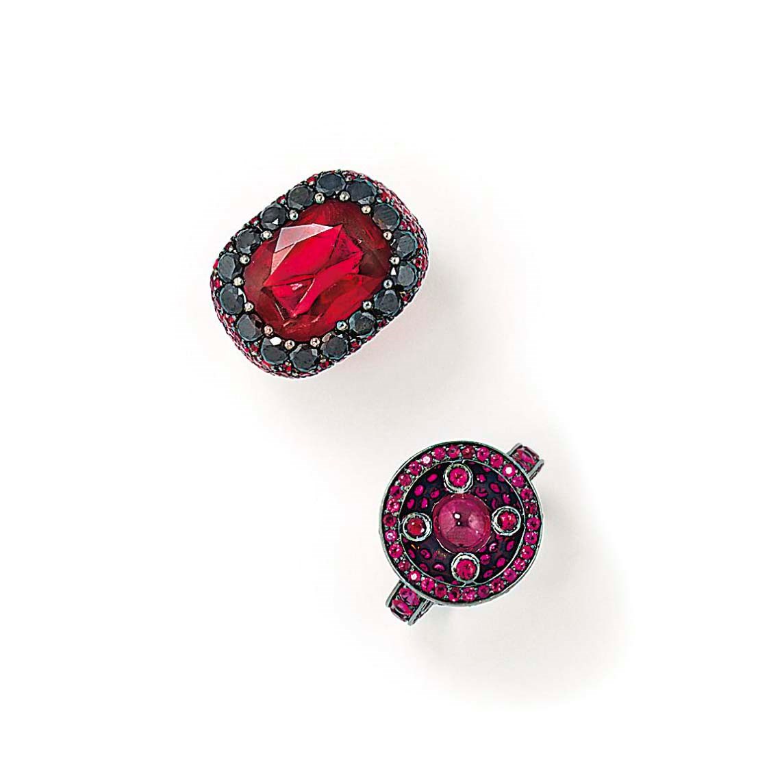 TWO GEM-SET DRESS RINGS