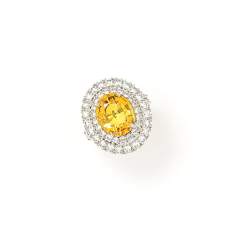 AN 18CT WHITE GOLD, COLOURED SAPPHIRE AND DIAMOND RING
