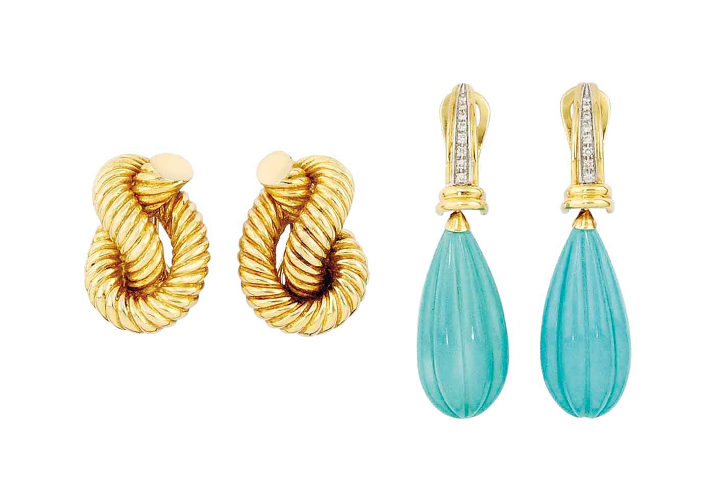 FOUR PAIRS OF EARRINGS