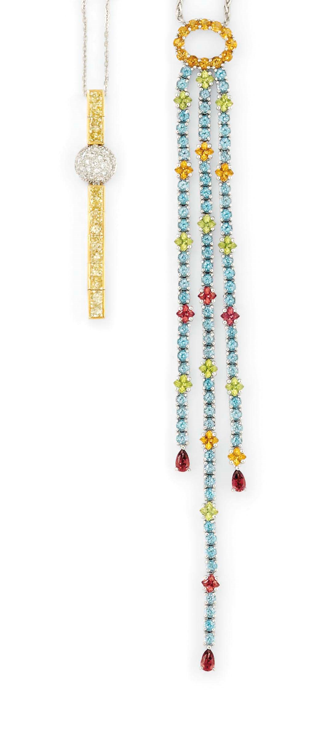 THREE GEM-SET PENDANT NECKLACES