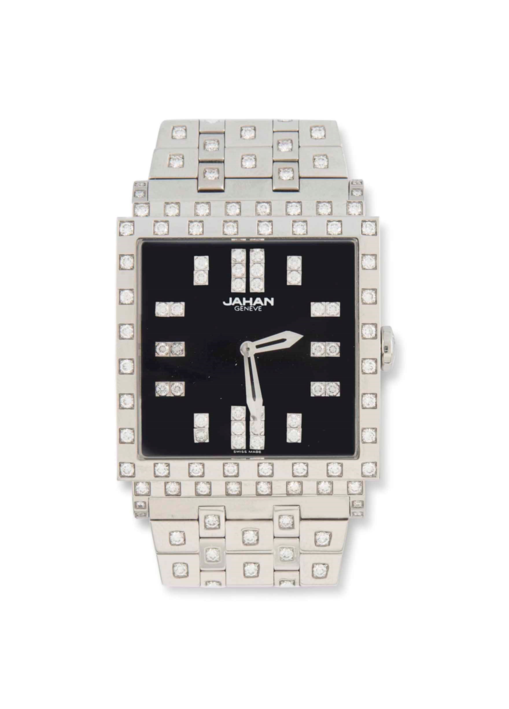 A STAINLESS STEEL DIAMOND-SET 'SELECT SQ' QUARTZ WRISTWATCH, BY JAHAN