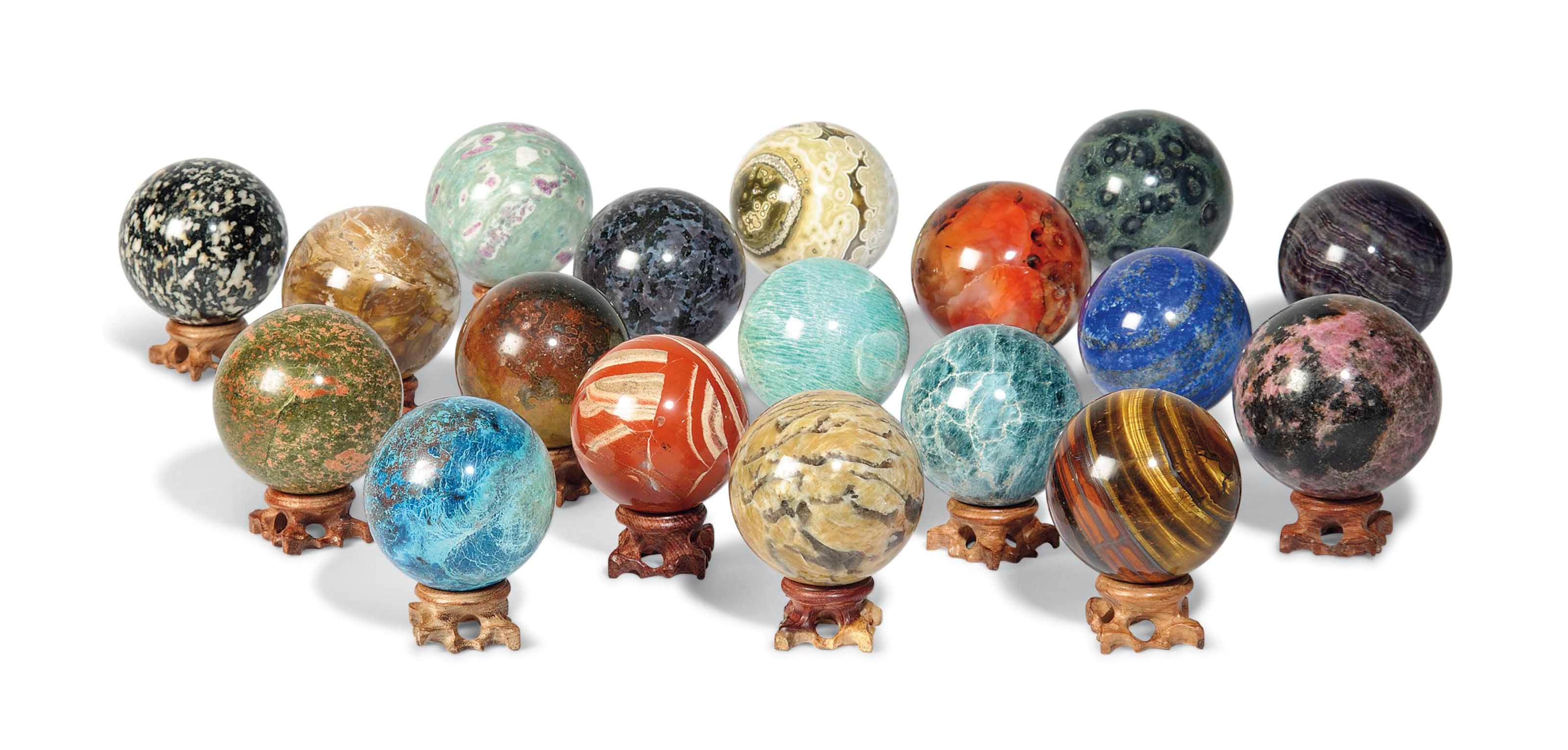EIGHTEEN MINERAL SPHERES