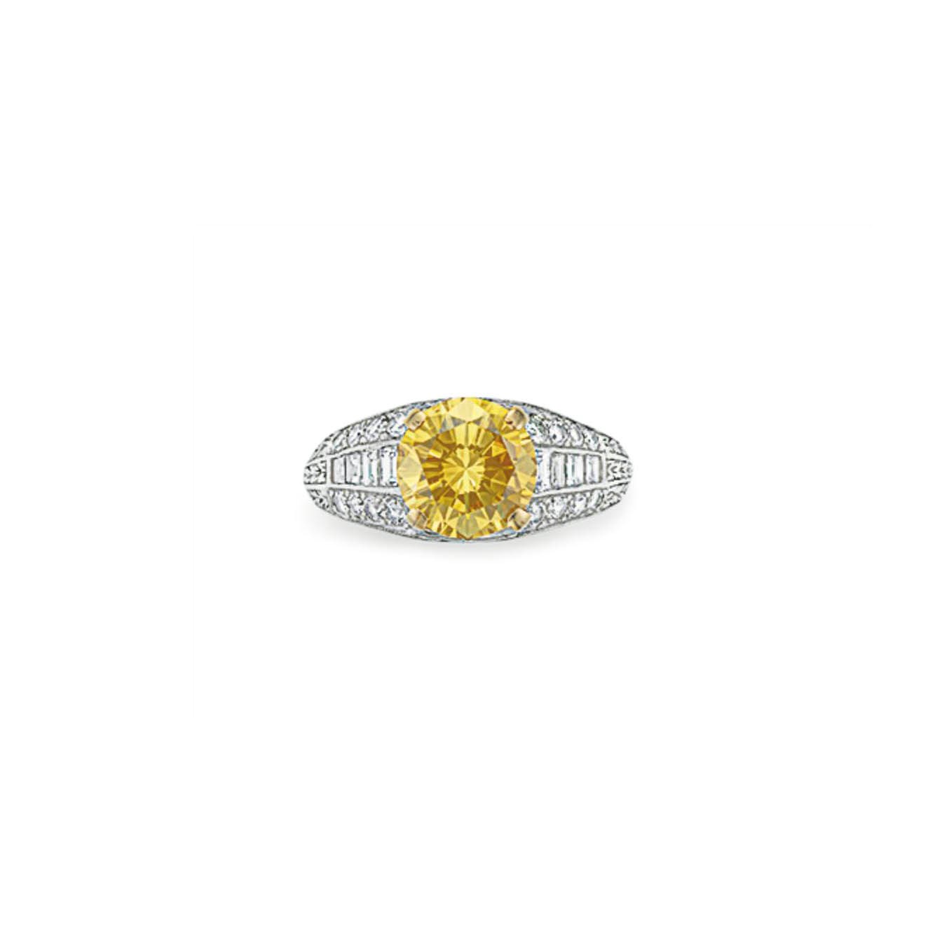 A COLORED DIAMOND AND DIAMOND RING