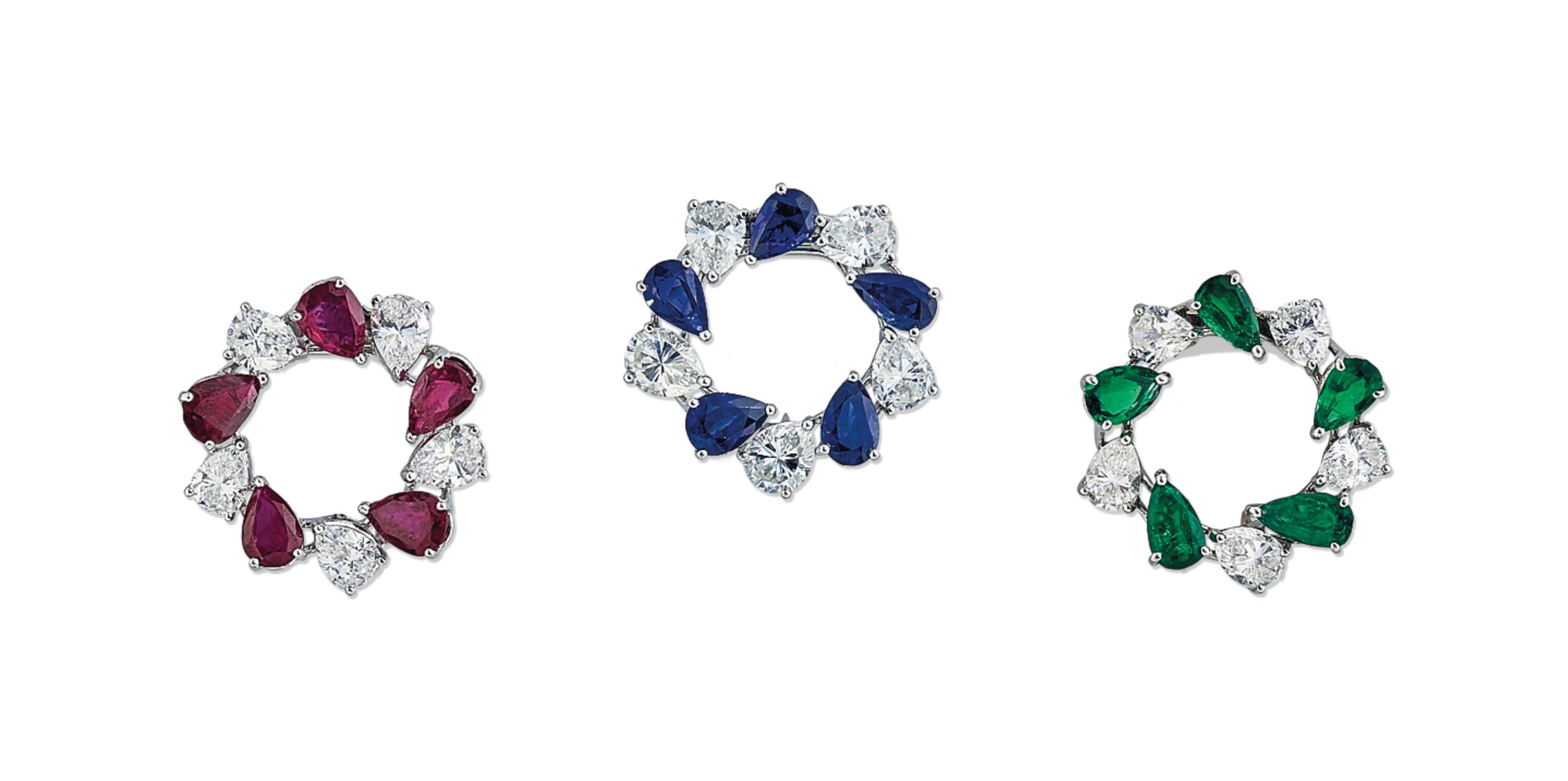 THREE MULTI-GEM BROOCHES
