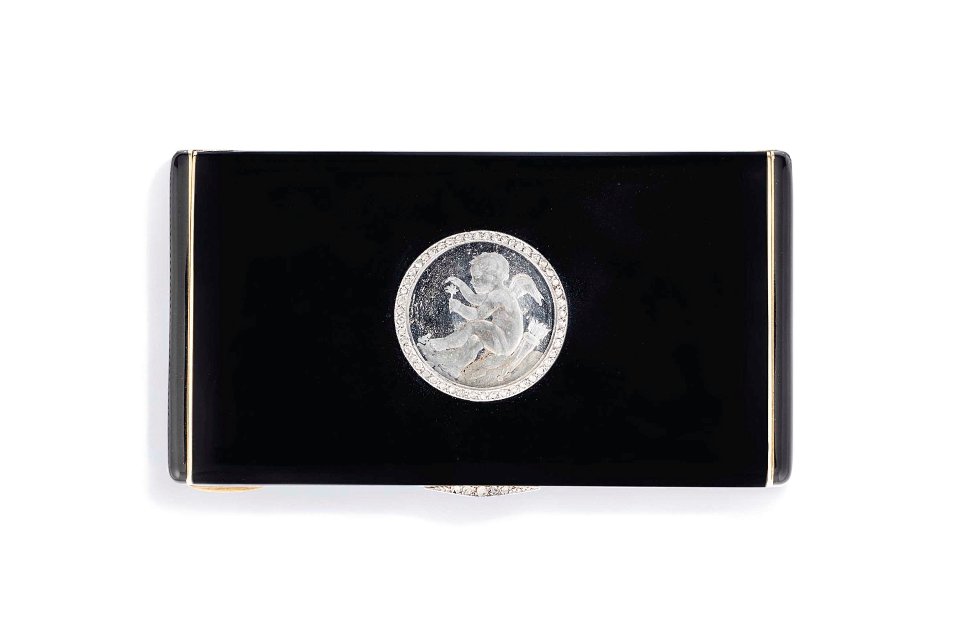AN ART DECO ENAMEL AND DIAMOND SET COMPACT, BY LACLOCHE FRERES