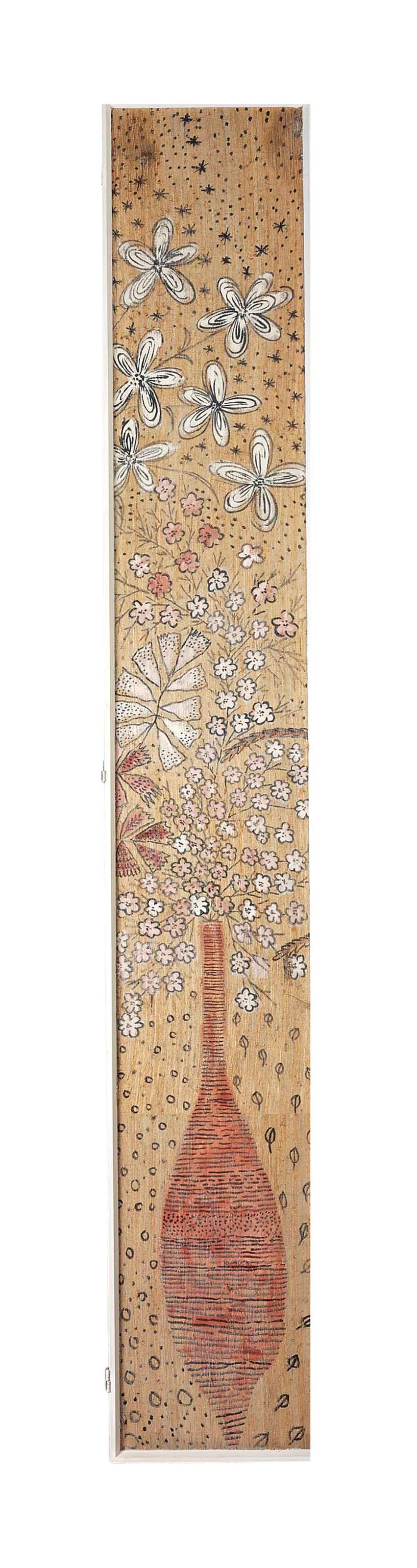 SIX PAINTED HESSIAN PANELS