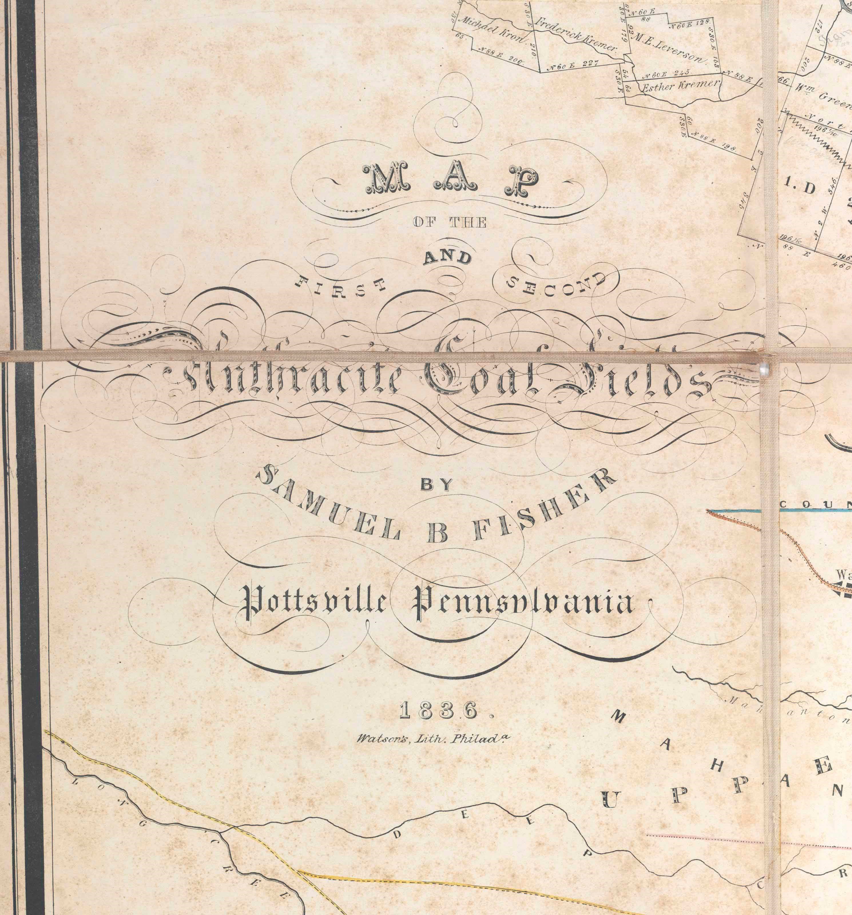 FISHER, Samuel B (fl. 1840). Map of the First and Second Anthracite Coal Fields. Pottsville, PA: Printed by Watson's Lith., Philadelphia, 1836.
