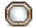 A SMALL PAIR OF ITALIAN OCTAGONAL BRASS AND SPECIMEN-MARBLE MIRRORS