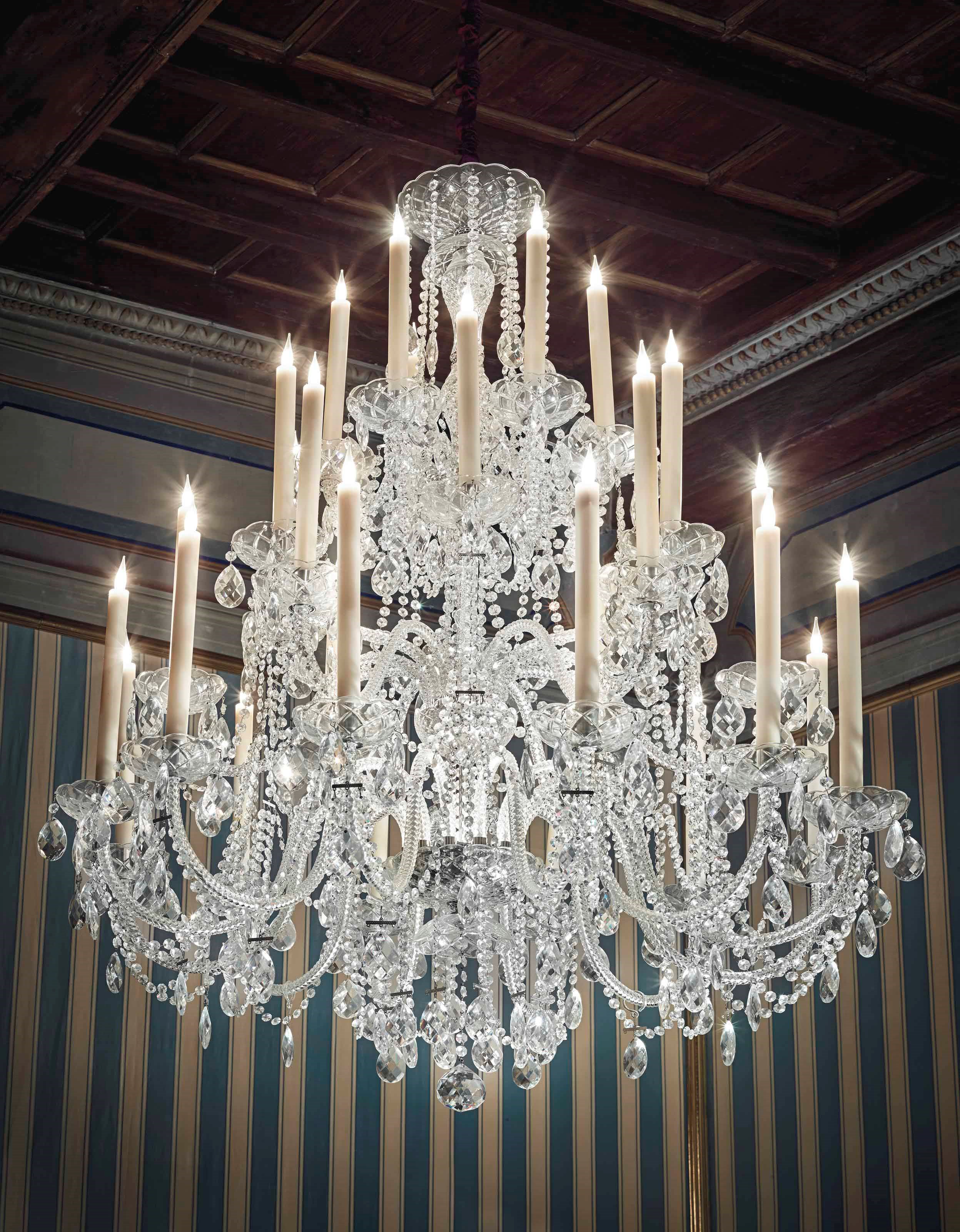 A GLASS THIRTY-LIGHT CHANDELIER