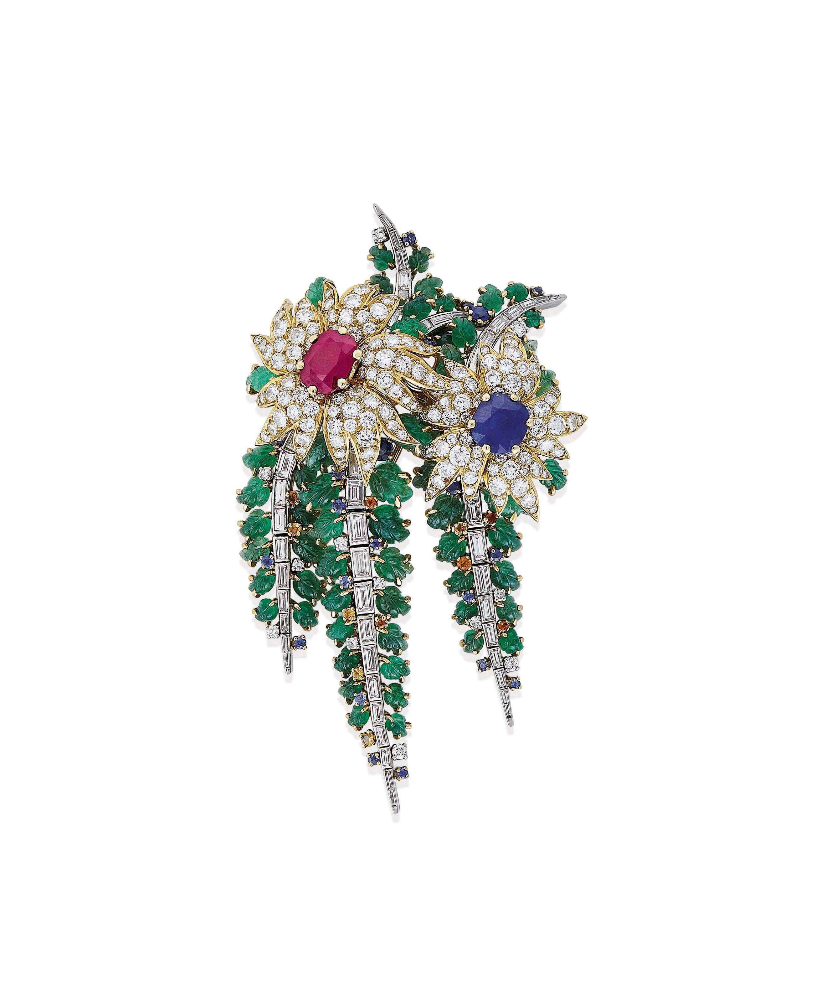 A MULTI-GEM BROOCH