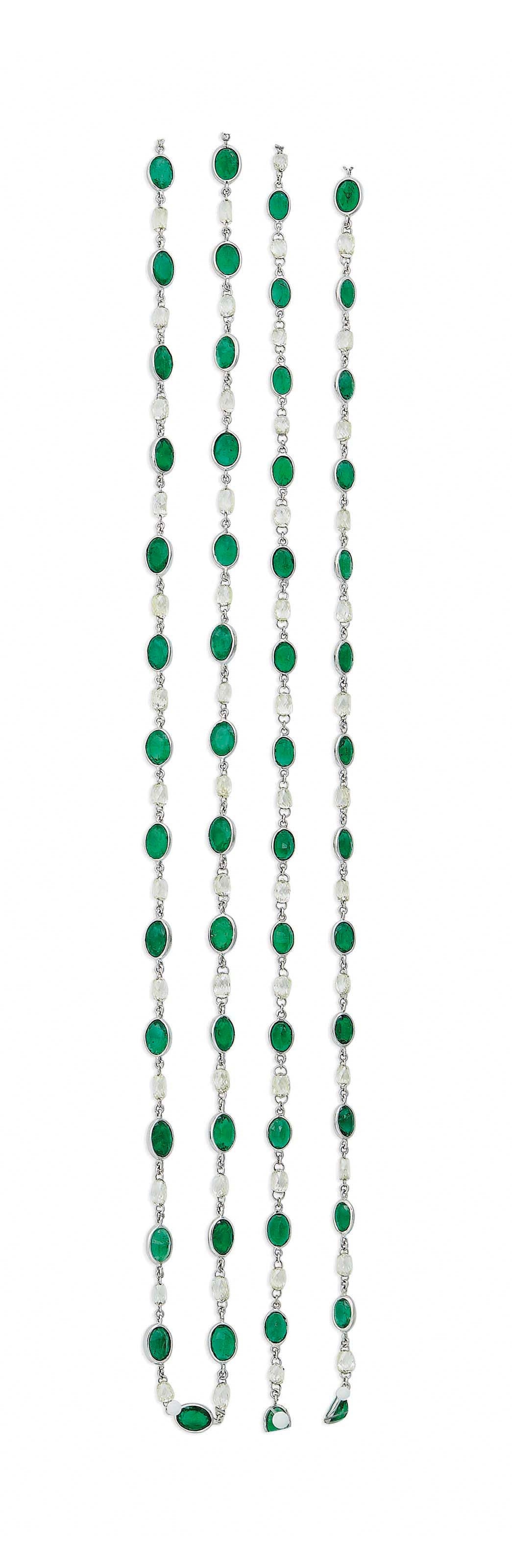 AN EMERALD AND DIAMOND LONGCHAIN