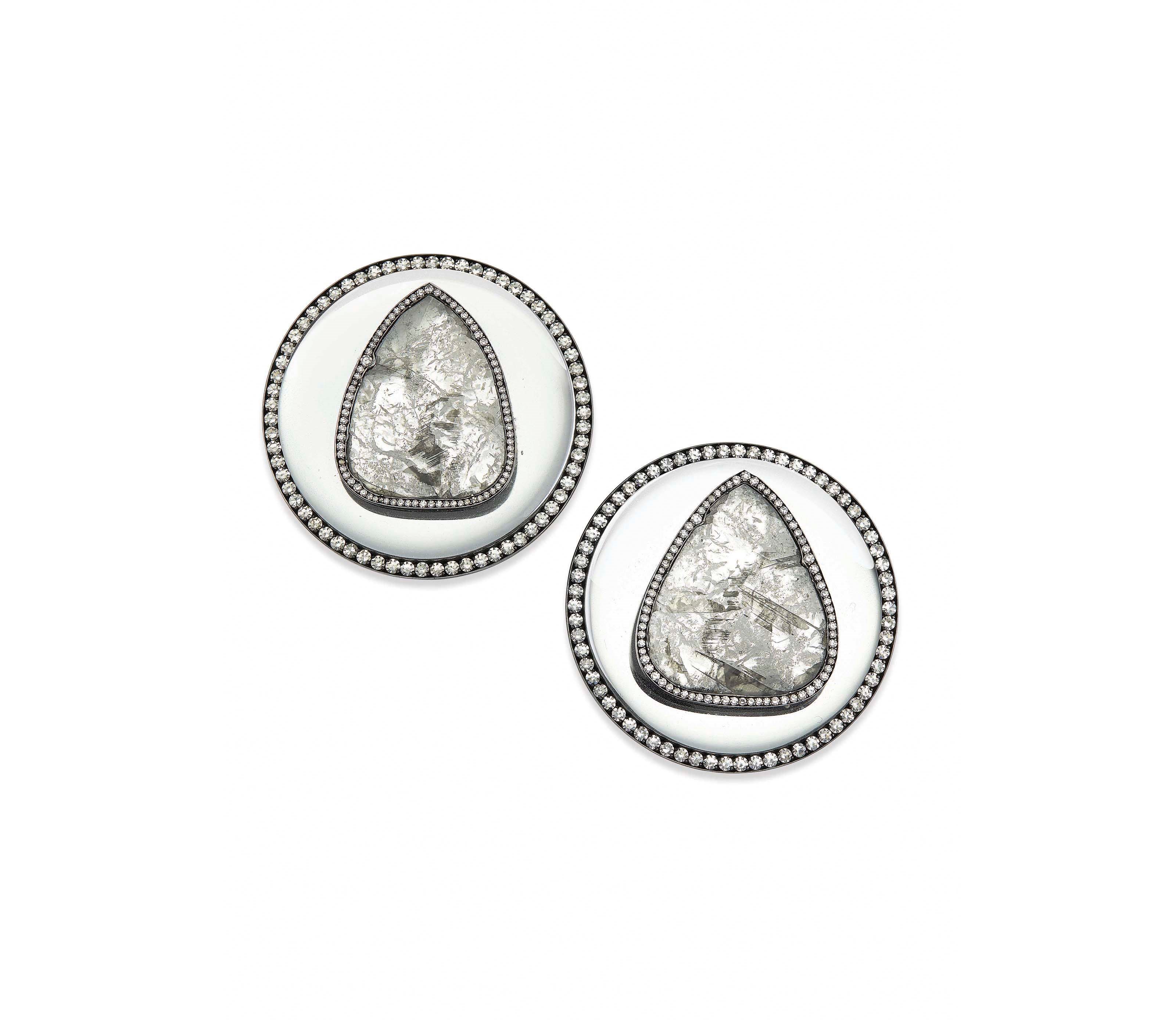 A PAIR OF DIAMOND AND MIRROR EARRINGS, BY JAR