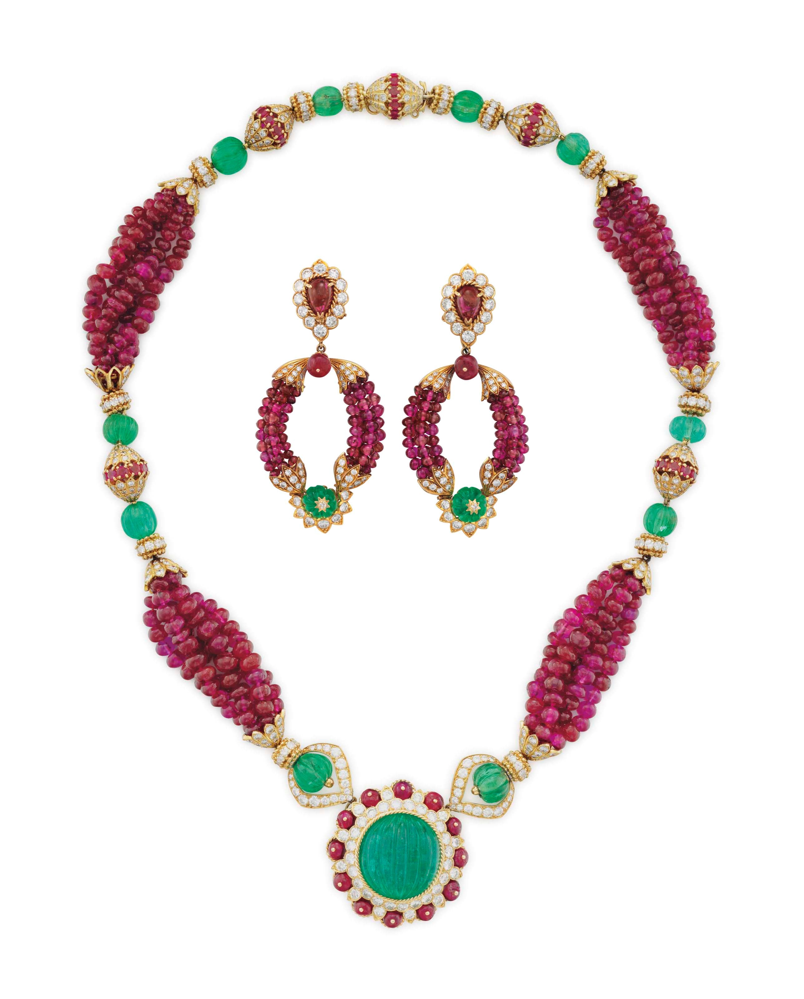 AN ICONIC SET OF EMERALD, RUBY AND DIAMOND JEWELRY, BY VAN CLEEF & ARPELS