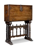 A SPANISH WALNUT AND BONE-INLAID VARGUENO-ON-STAND