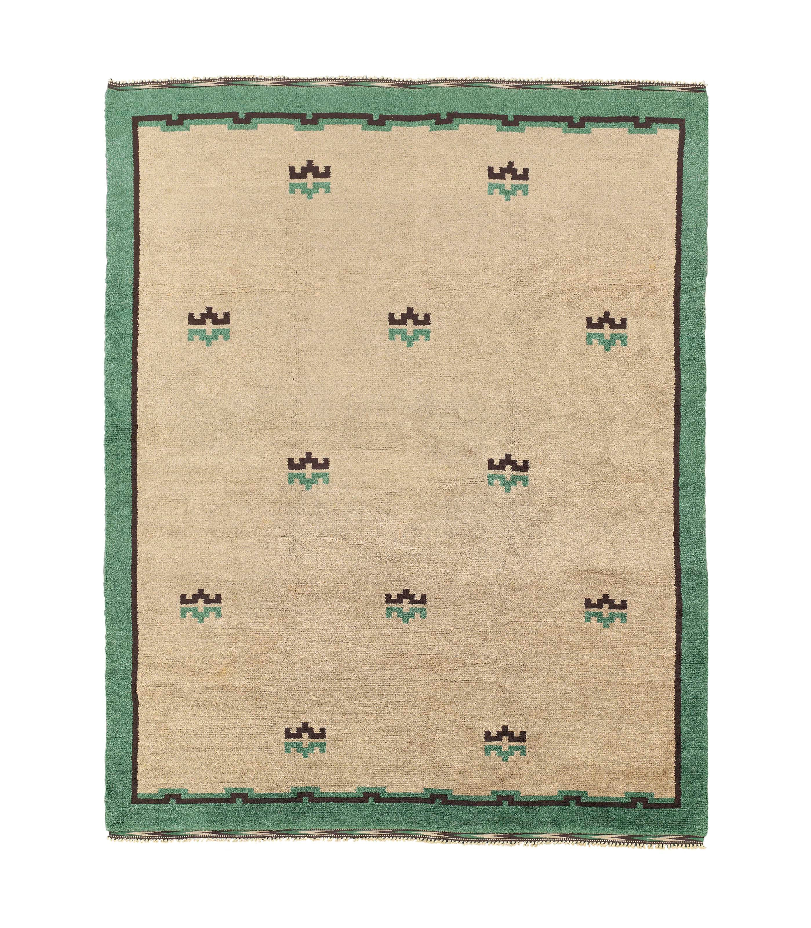 A SWEDISH HAND WOVEN WOOL CARPET