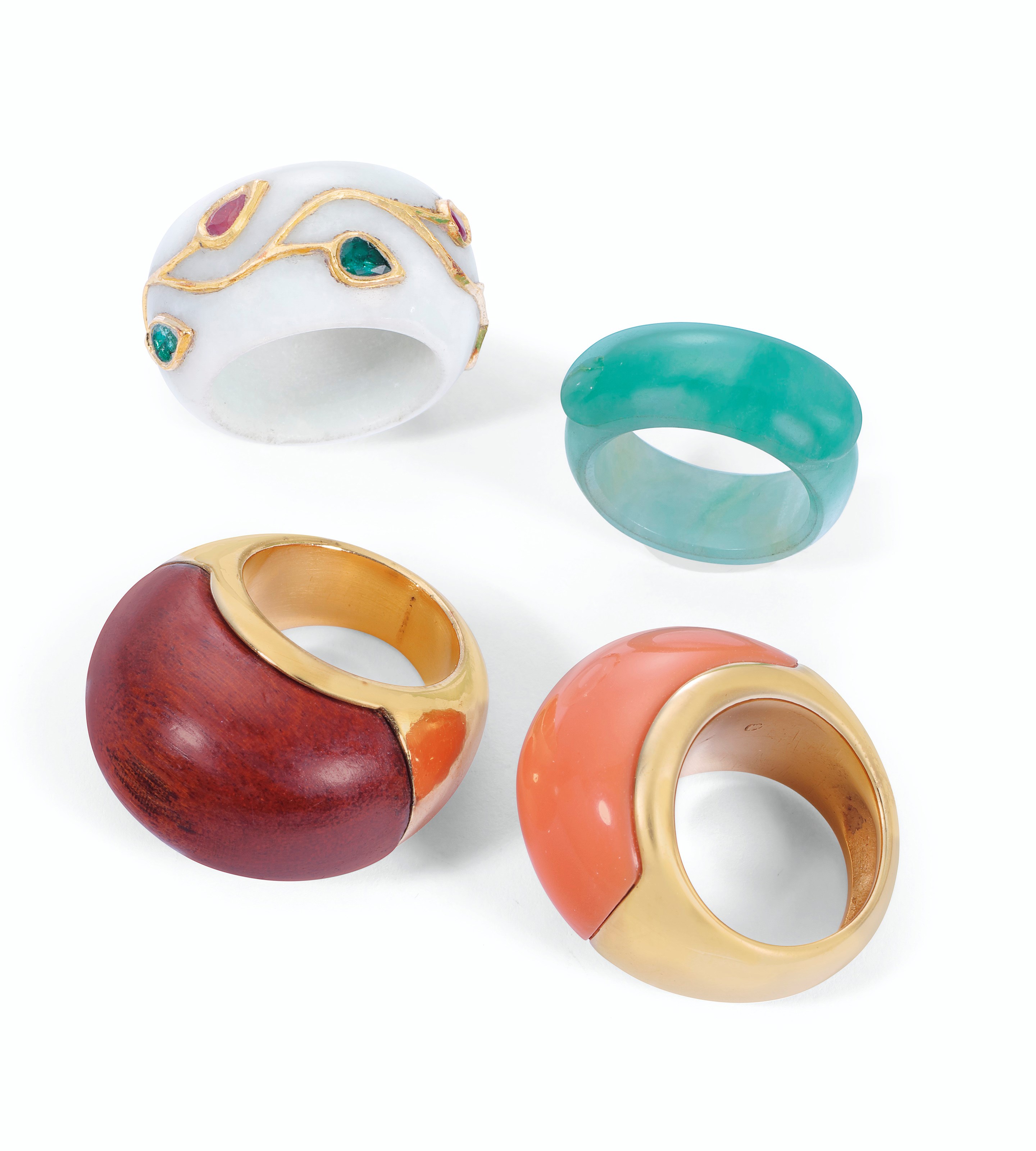 FOUR HARDSTONE RINGS