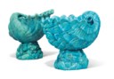 TWO BURMANTOFTS FAIENCE TURQUOISE-GLAZED SHELL JARDINIERES