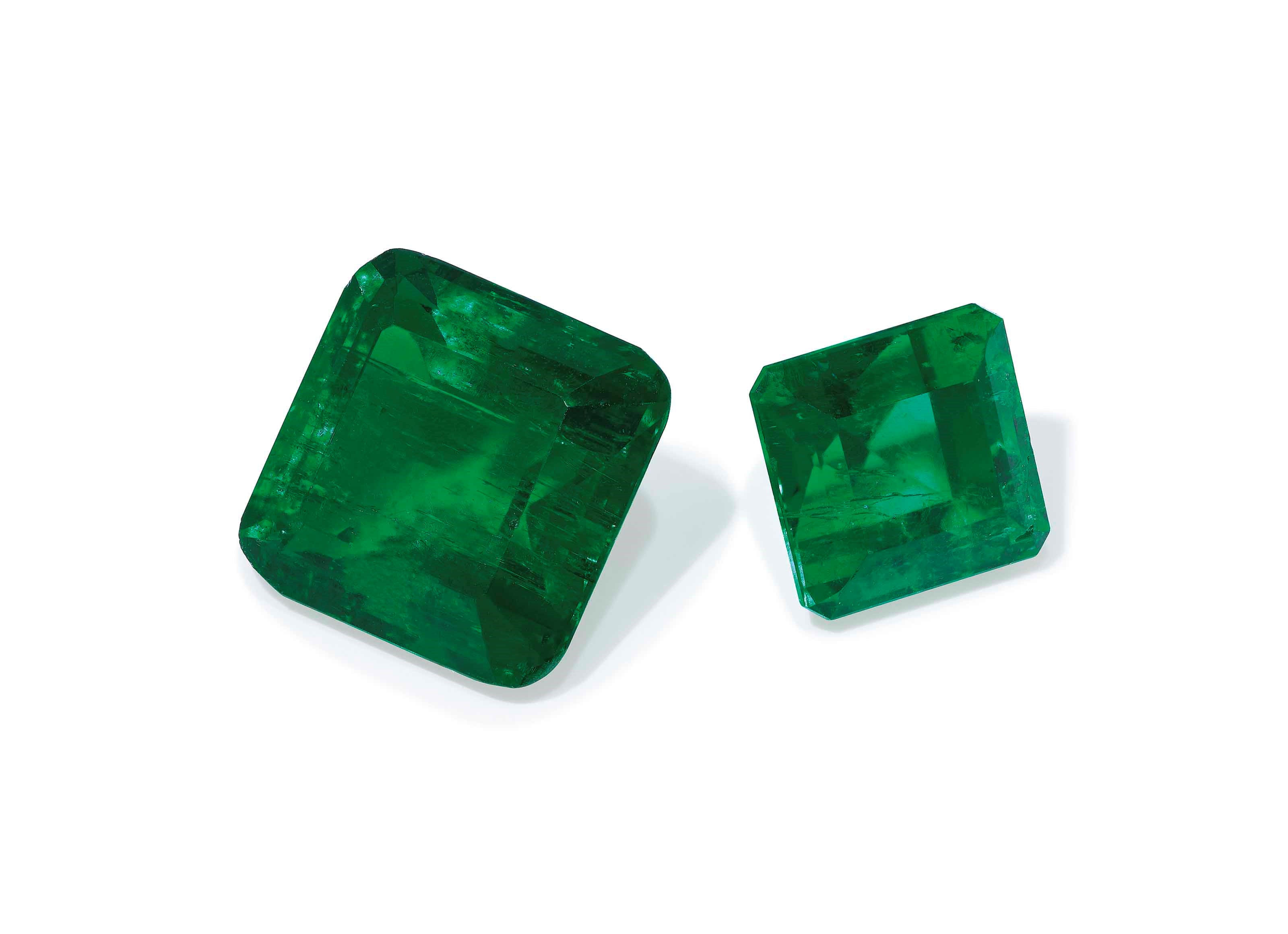 TWO UNMOUNTED EMERALDS