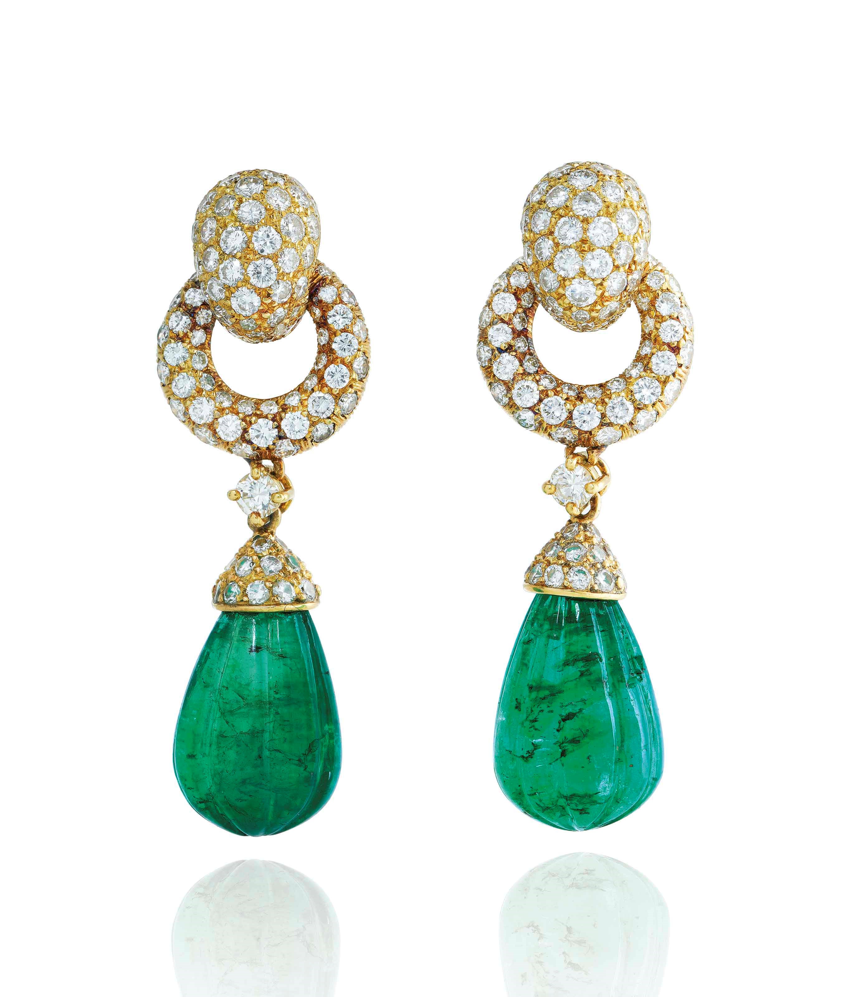 EMERALD AND DIAMOND EARRINGS