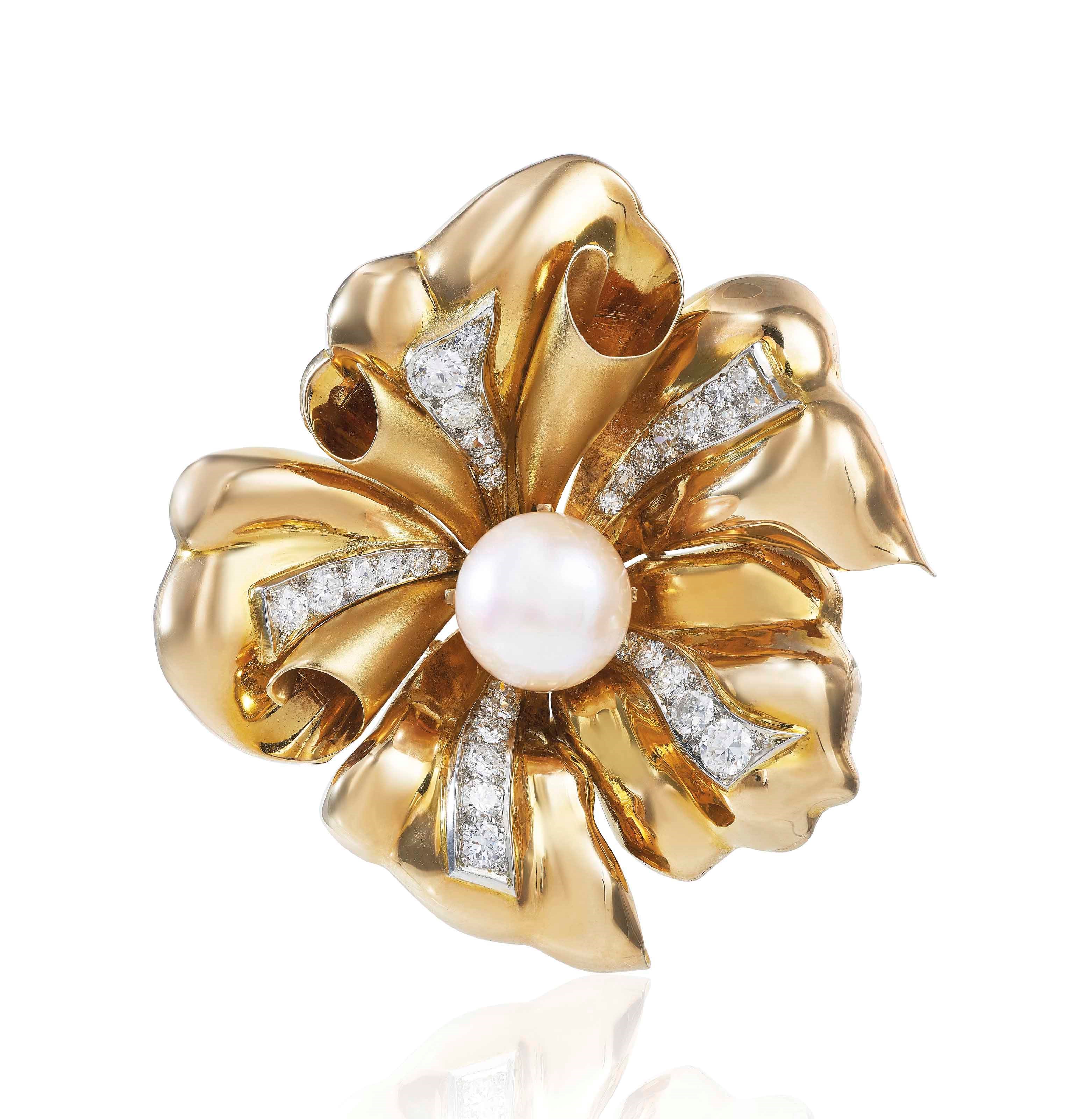 PEARL AND DIAMOND BROOCH