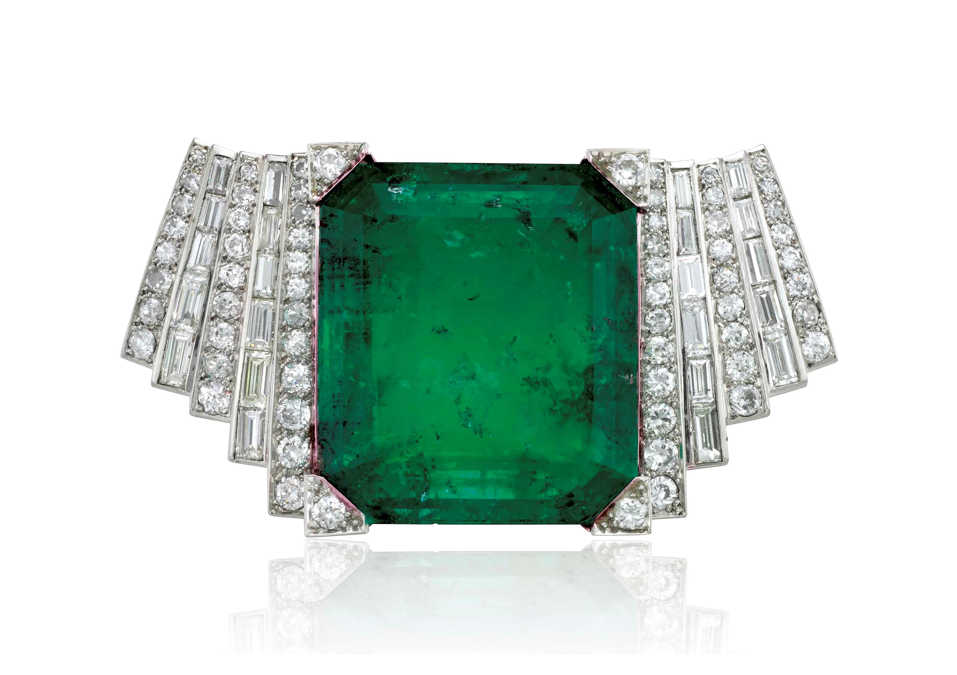 EMERALD AND DIAMOND BROOCH