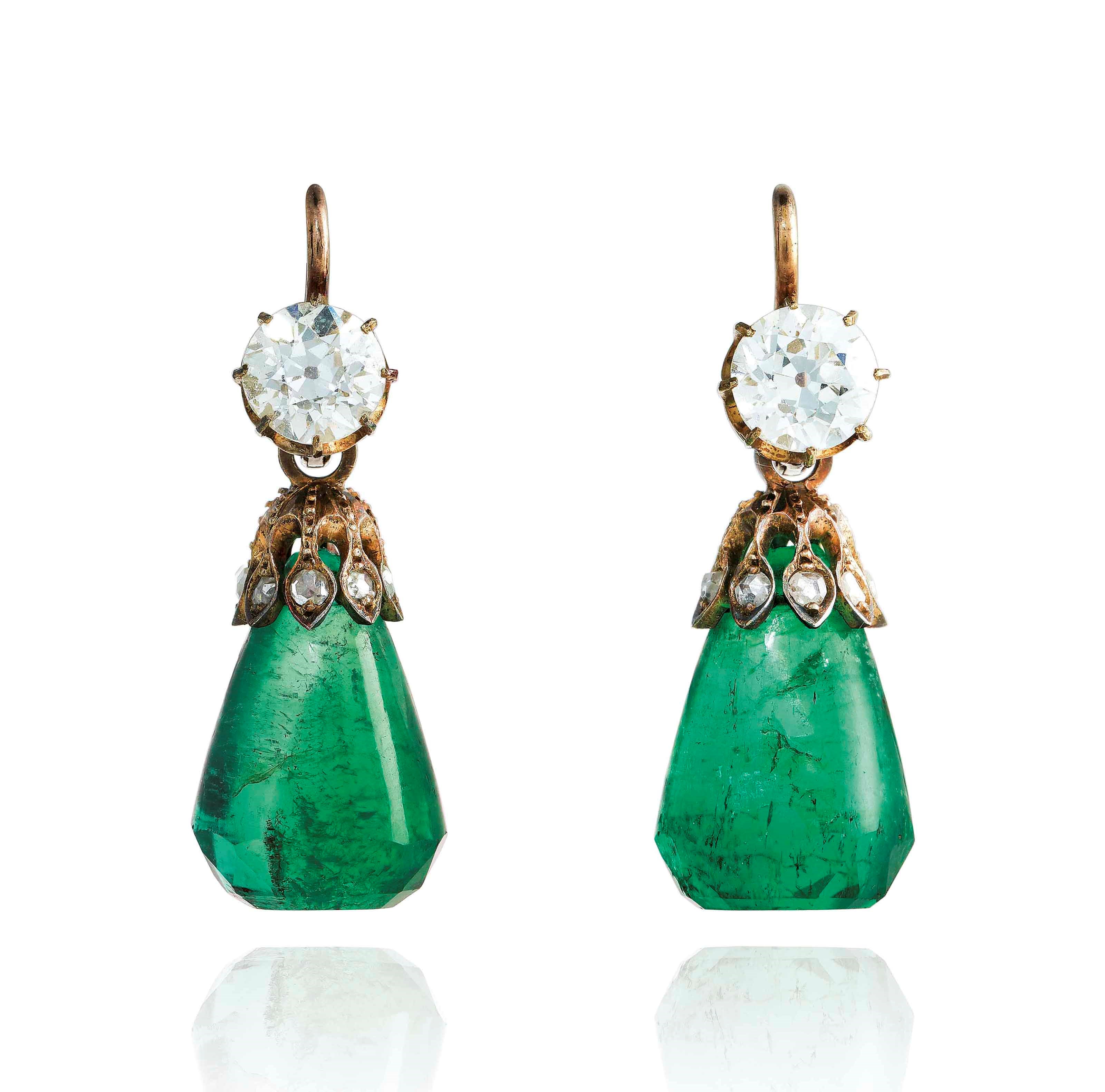EMERALD AND DIAMOND EARRINGS