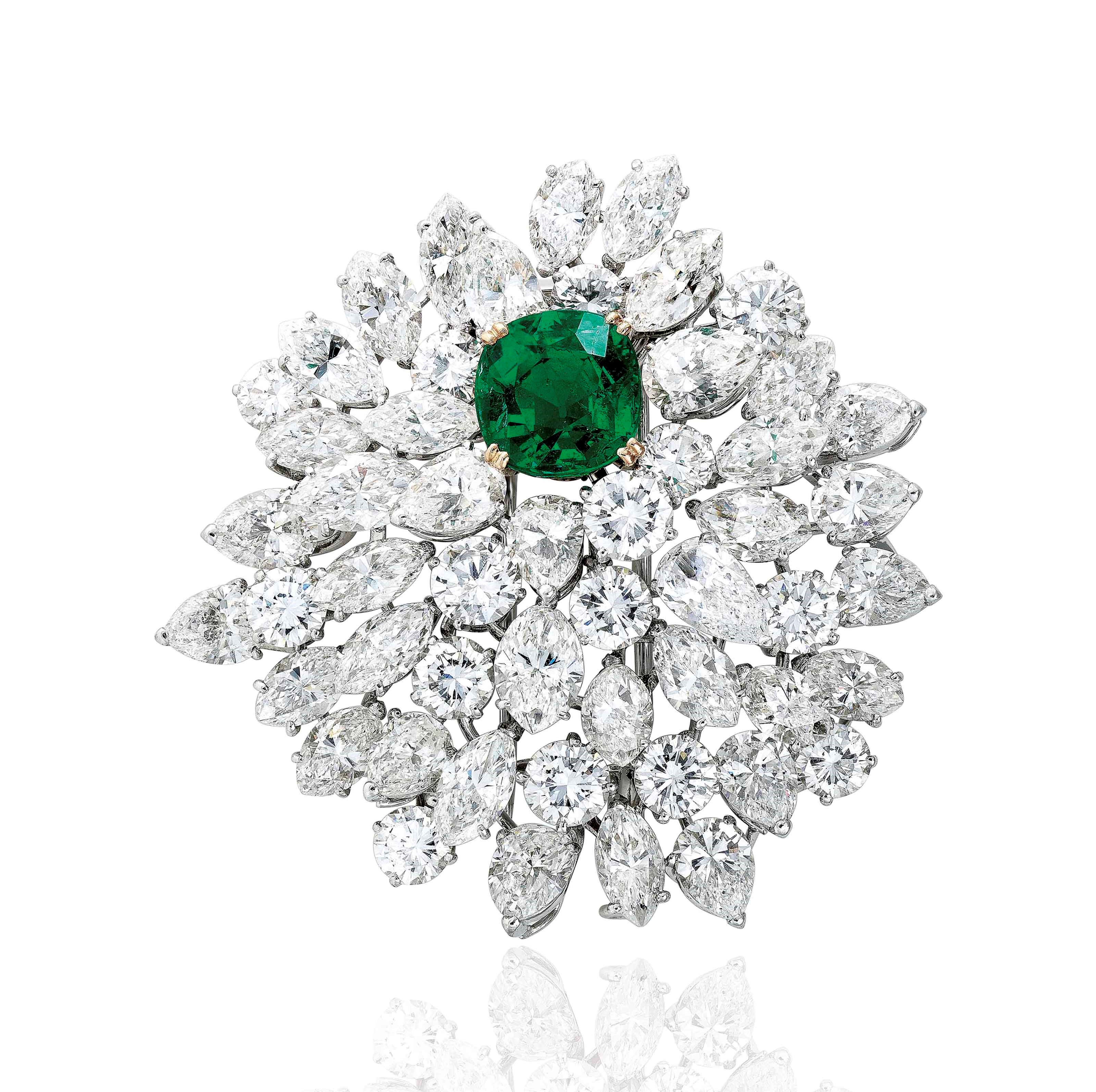 EMERALD AND DIAMOND BROOCH