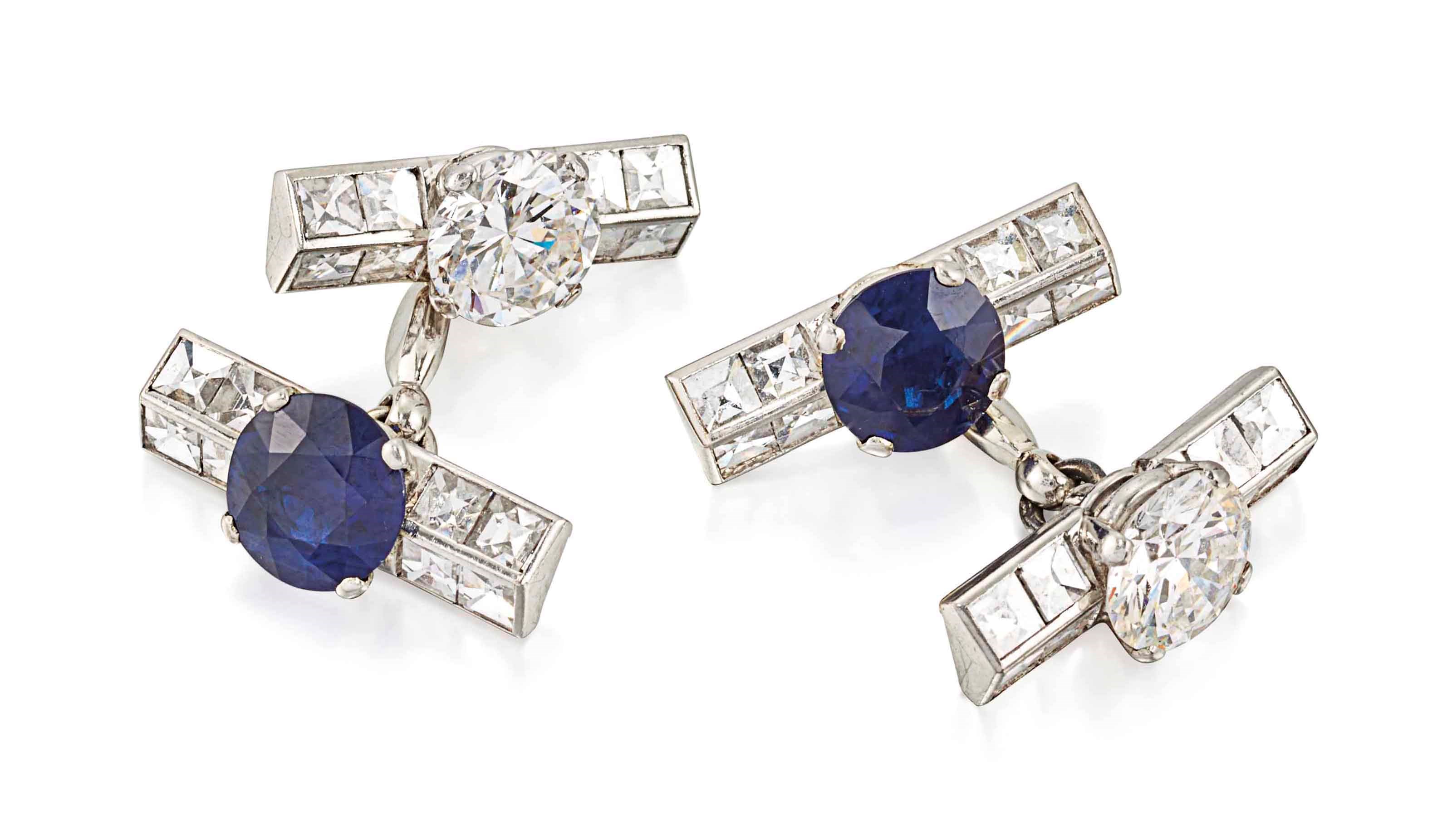 SAPPHIRE AND DIAMOND CUFFLINKS