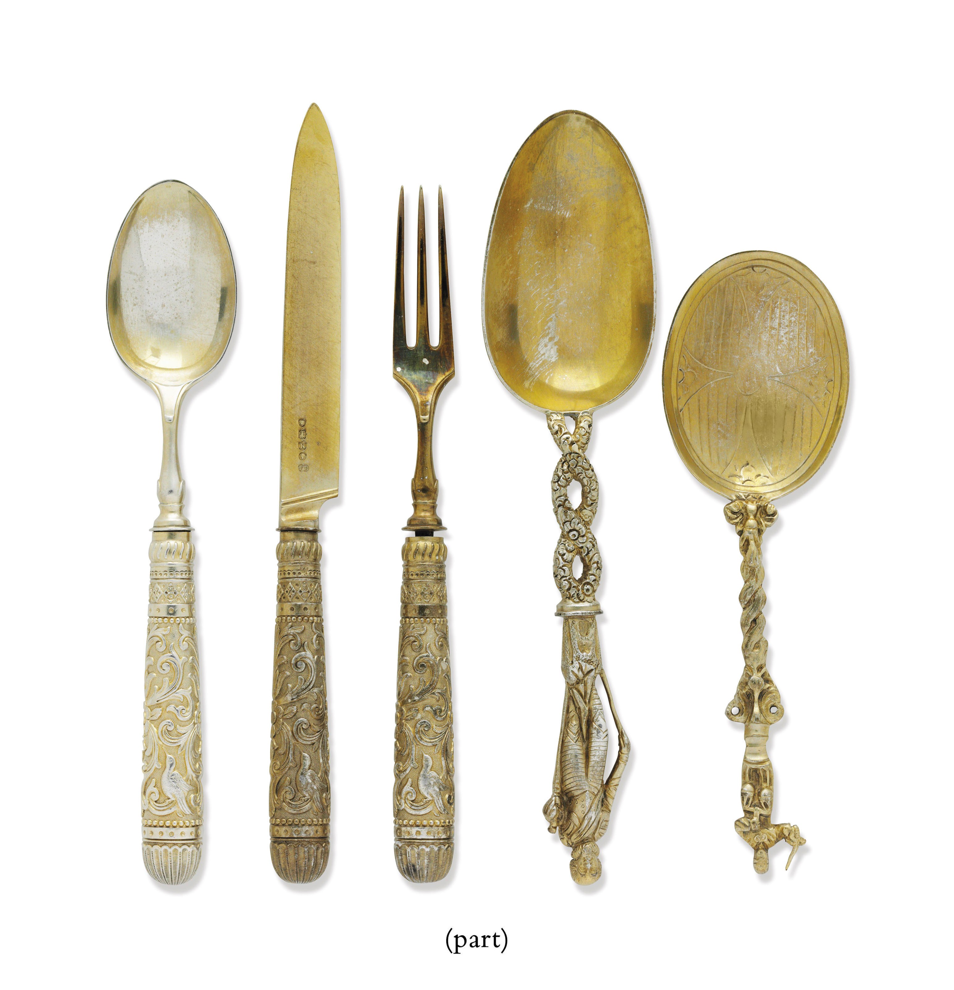 A VICTORIAN SILVER-GILT PART-FRUIT FLATWARE SERVICE