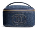 A SET OF TWO:A SMALL BLUE DENIM VANITY CASE WITH GOLD HARDWAREA LARGE BLUE DENIM VANITY CASE WITH GOLD HARDWARE