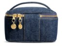 A SET OF TWO:A SMALL BLUE DENIM VANITY CASE WITH GOLD HARDWAREA LARGE BLUE DENIM VANITY CASE WITH GOLD HARDWARE