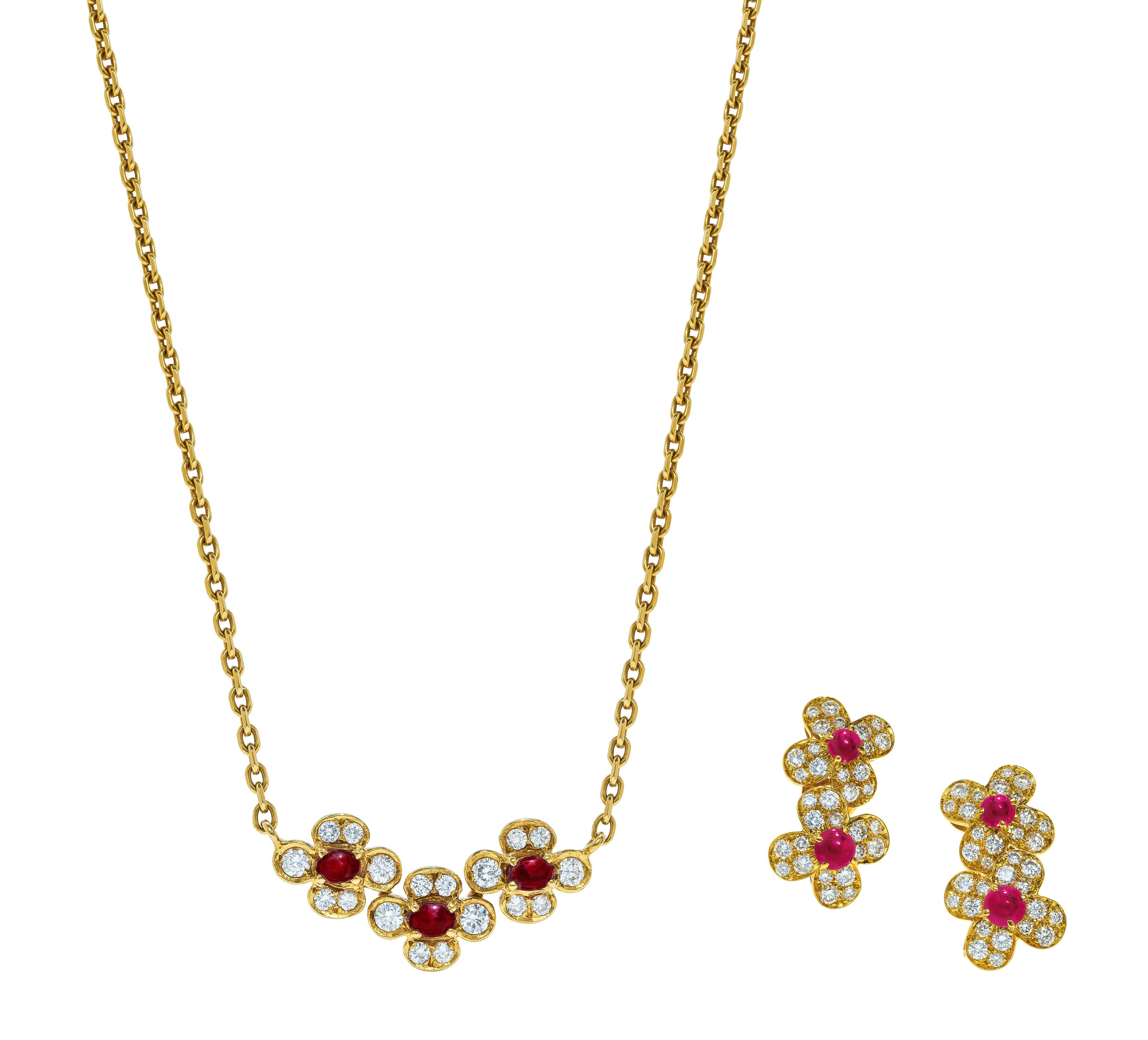 RUBY AND DIAMOND NECKLACE AND EARRING SET, VAN CLEEF & ARPELS