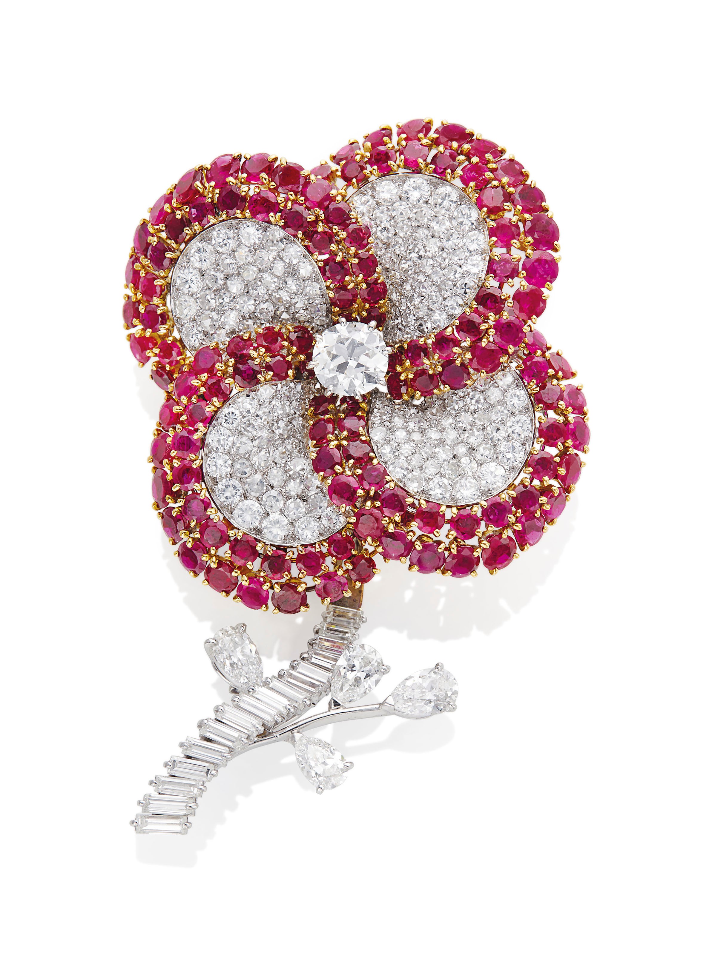 BROCHE RUBIS ET DIAMANTS