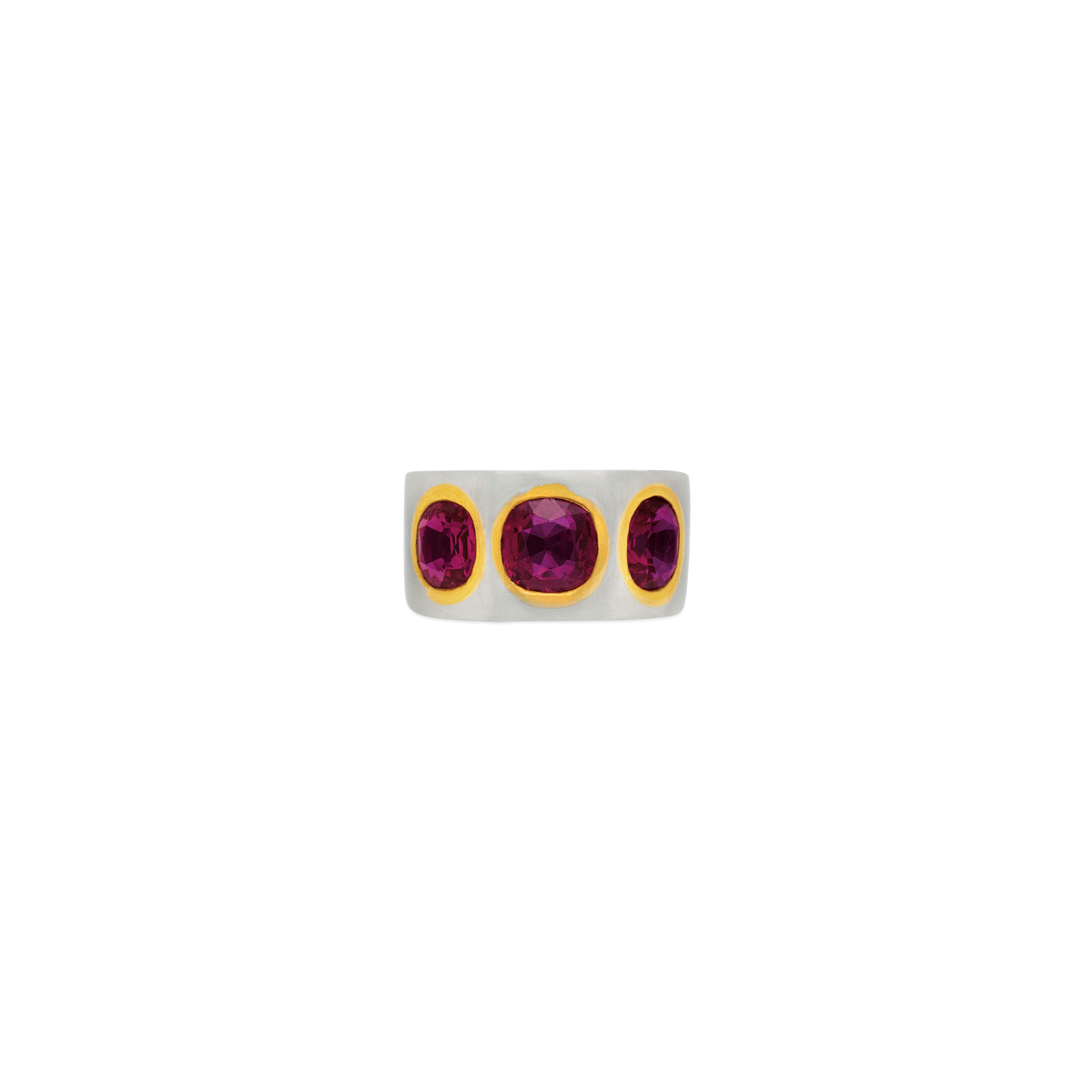 THREE-STONE RUBY RING