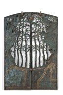 A LARGE PAIR OF PATINATED BRONZE GATES
