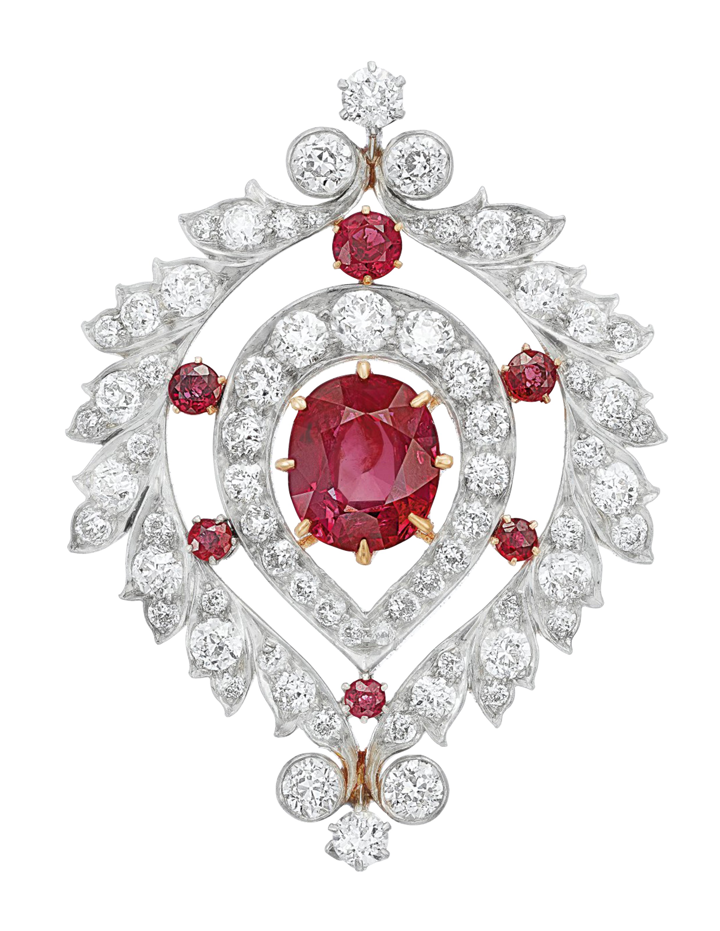 RUBY AND DIAMOND BROOCH