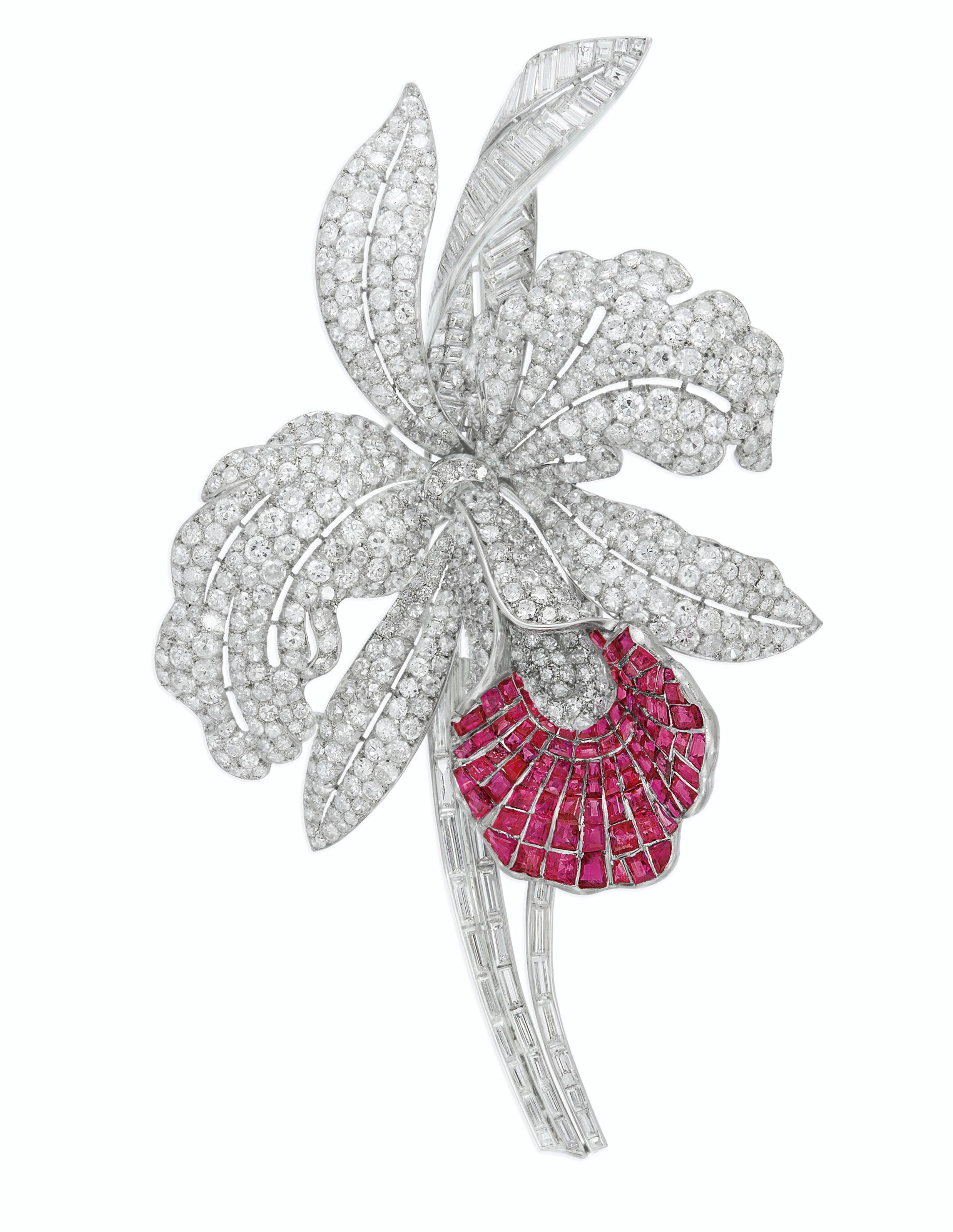 DIAMOND AND RUBY BROOCH