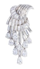 DIAMOND BROOCH AND EARRING SET, STERLÉ