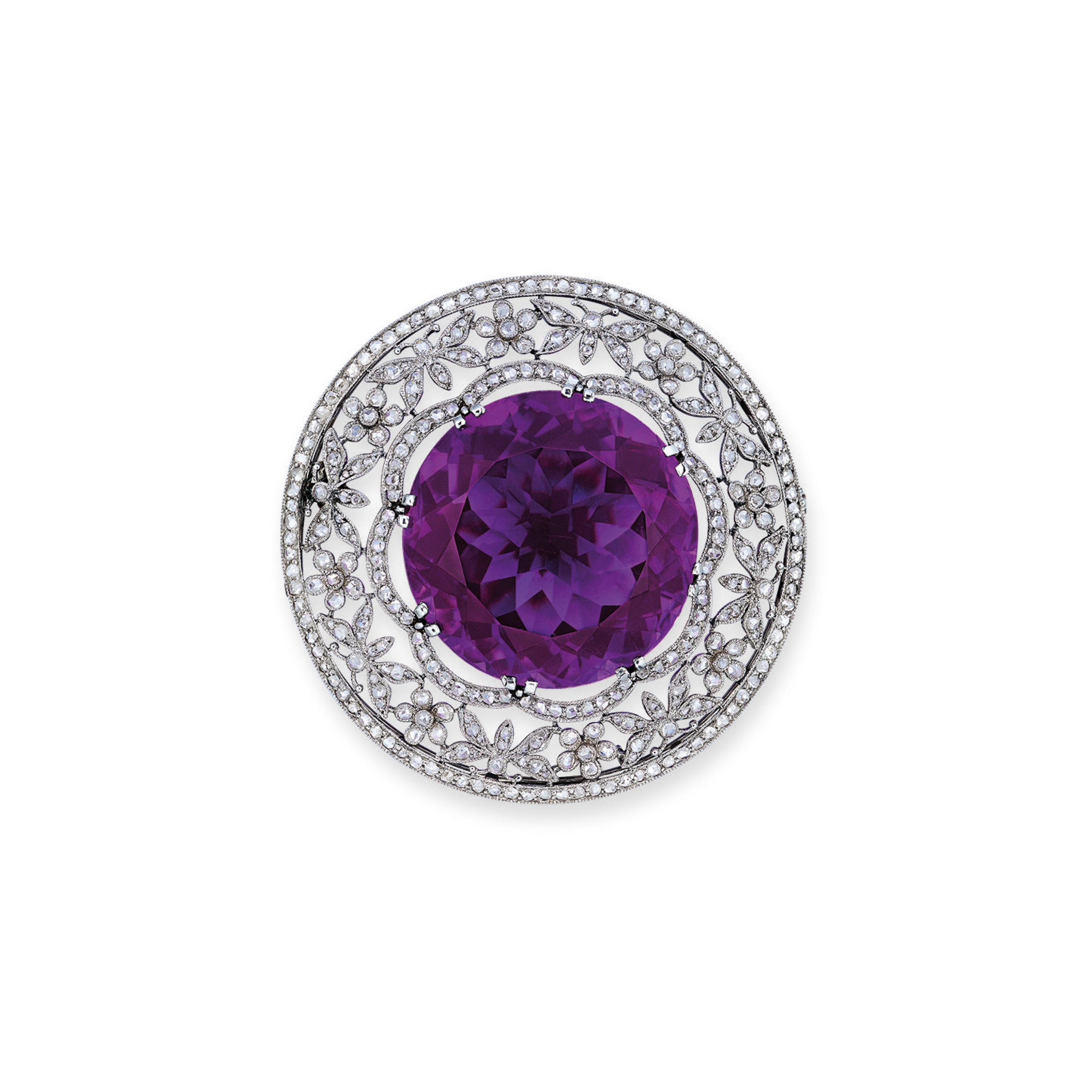 AMETHYST AND DIAMOND BROOCH