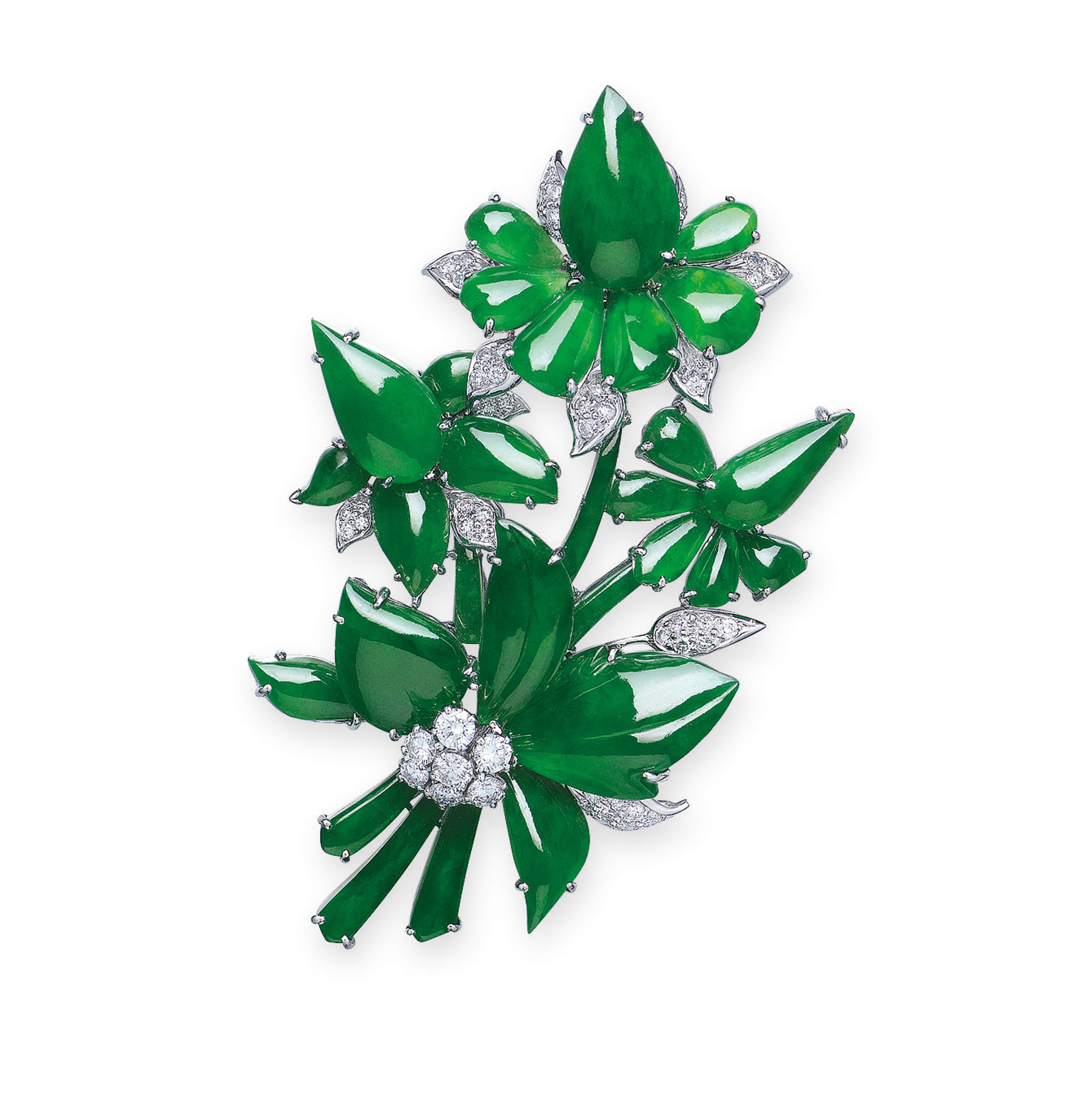 JADEITE AND DIAMOND BROOCH
